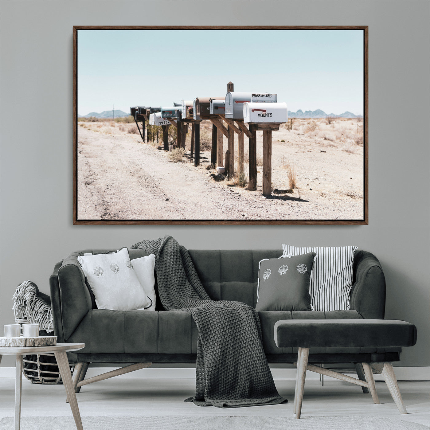 54616109-MGV-FC-36X24_Walnut-Desert Mailboxes Wall Art – Rustic Rural Roadside Photography Canvas Print, American Southwest Landscape Home Decor for Living