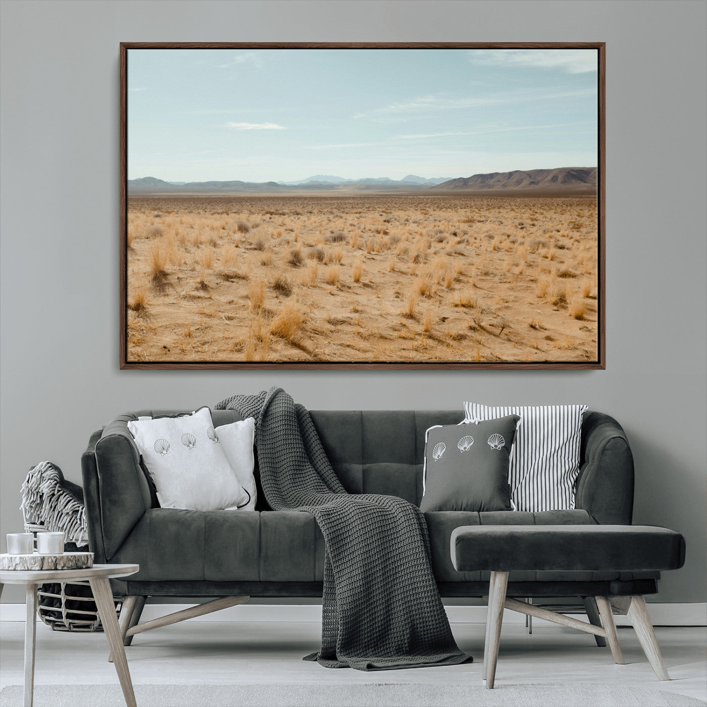 55918919-MGV-CV-36X24-Desert Landscape Wall Art – Golden Grass Plains and Mountain Horizon Canvas Print, Southwest Nature Photography Decor for Living