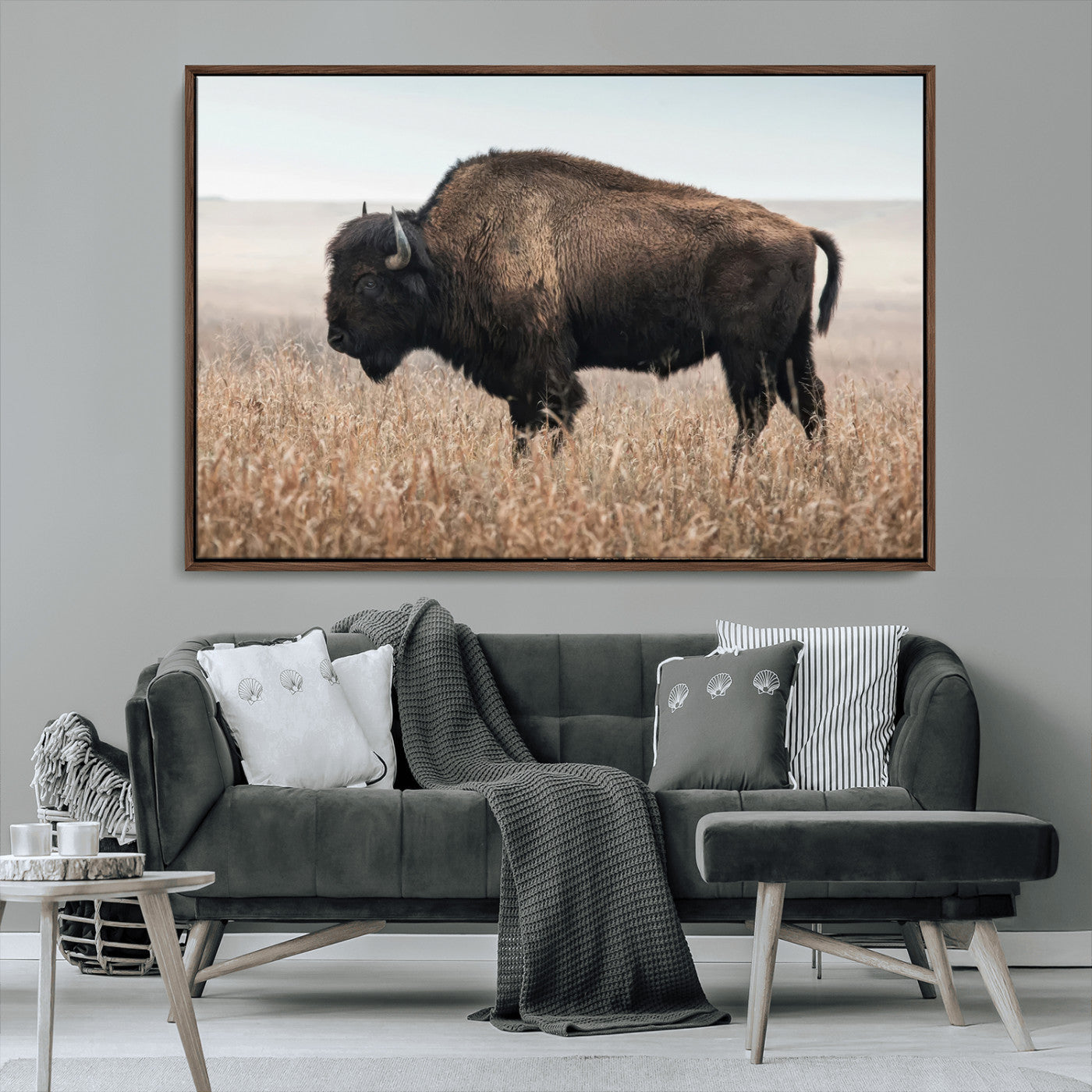 69909079-MGV-CV-36X24-Bison Wall Art – Majestic Buffalo Canvas Print in Prairie Grasslands, Rustic Western Animal Painting, Farmhouse Ranch Decor for