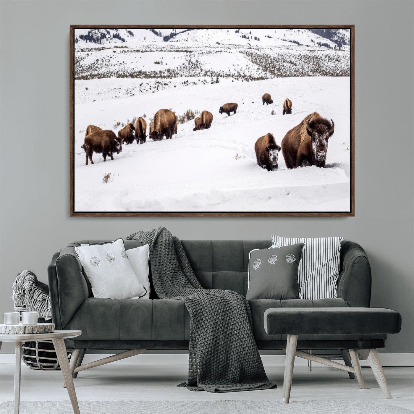 38217250-MGV-CV-36X24-Bison Herd Wall Art – Wildlife Canvas Print of Buffalo Winter Snow Scene, Rustic Western Lodge Décor, Farmhouse & Cabin Nature