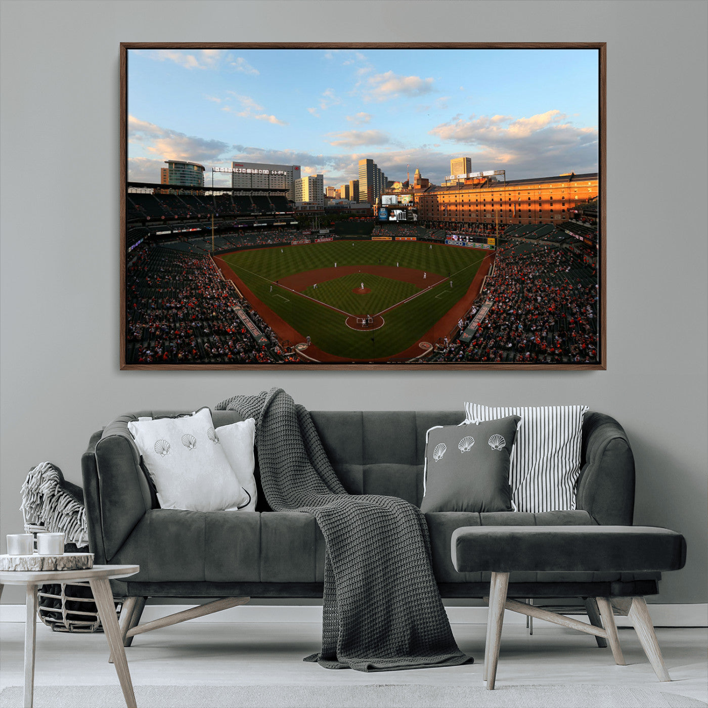 22285236-MGV-FC-36X24_Walnut-Baseball Stadium Sunset – Panoramic Ballpark Canvas Wall Art, Sports Decor for Office, Man Cave, Game Room, Sports Bar, Baseball