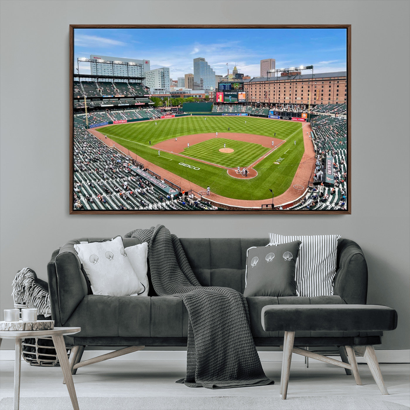 76426407-MGV-FC-36X24_Walnut-Baseball Stadium Daytime – Panoramic Ballpark Canvas Wall Art, Sports Decor for Office, Man Cave, Game Room, Sports Bar, Baseball