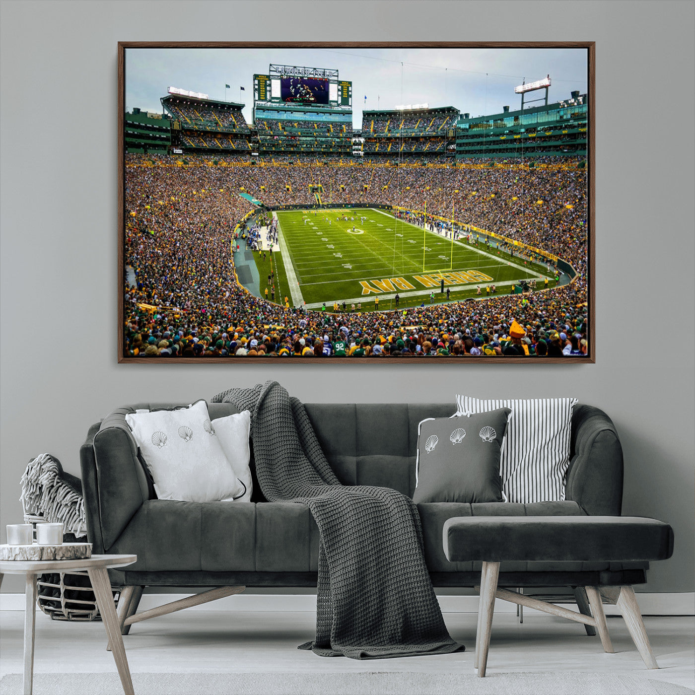 96617112-MGV-CV-36X24-Lambeau Field Wall Art – Green Bay Packers NFL Football Stadium Canvas Print – Game Day Crowd Sports Decor for Man Cave, Bar, or