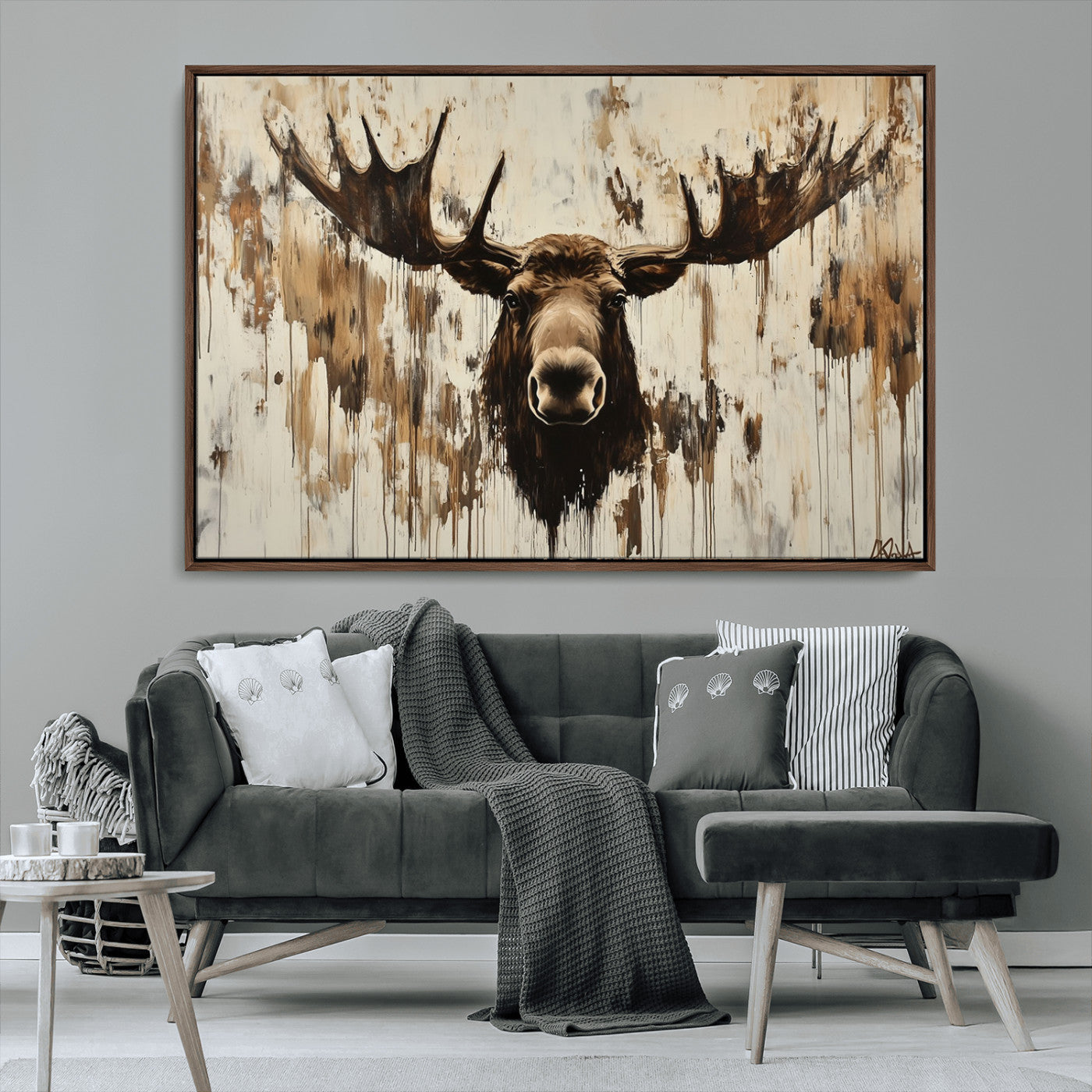 34496536-MGV-FC-36X24_Walnut-Rustic Moose Wall Art – Modern Abstract Animal Canvas Print – Majestic Moose Head Painting with Neutral Earth Tones for Cabin,