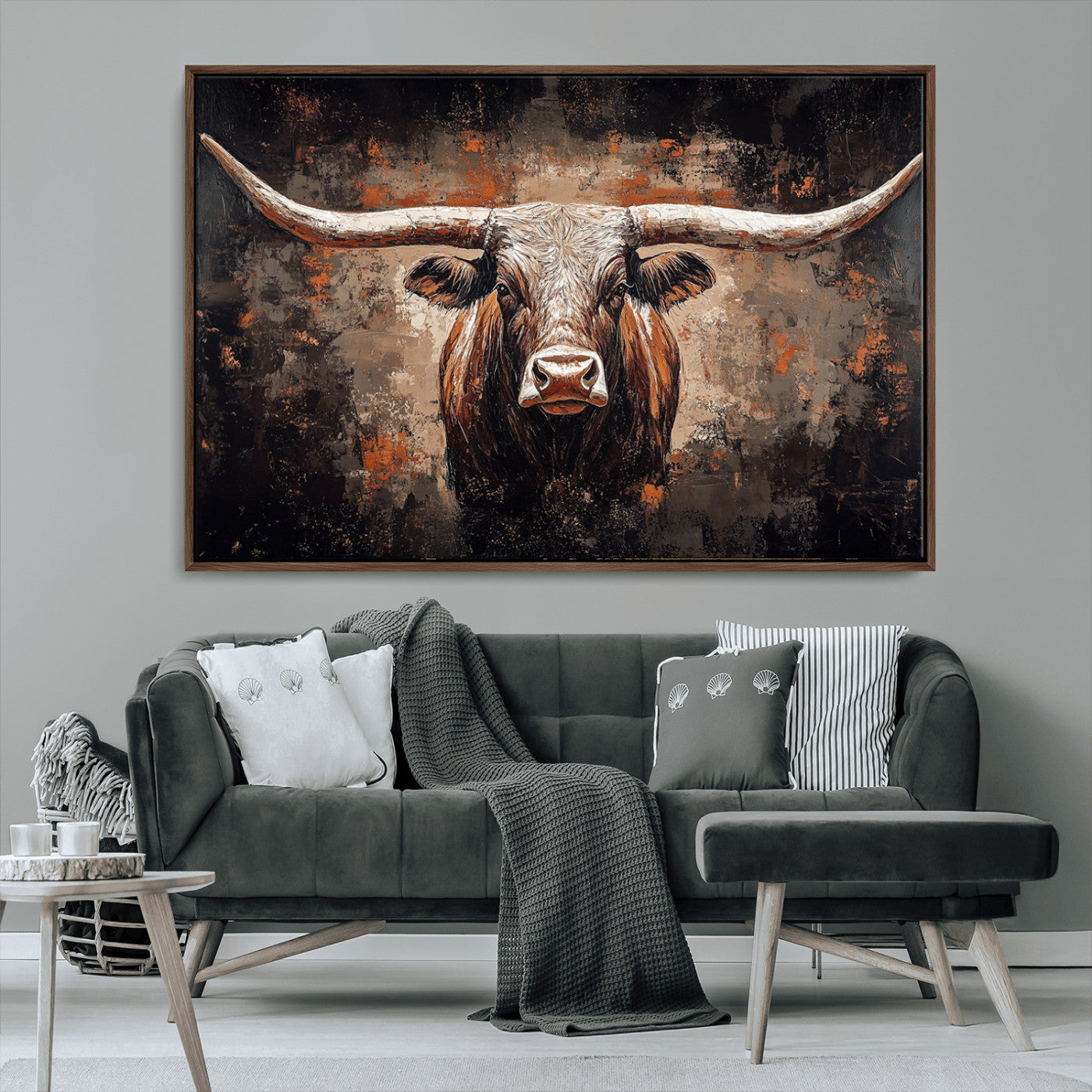 24779067-MGV-CV-36X24-Longhorn Bull Wall Art – Western Rustic Canvas Print, Bold Cowboy Cattle Painting for Ranch House, Farmhouse, Office, or Living