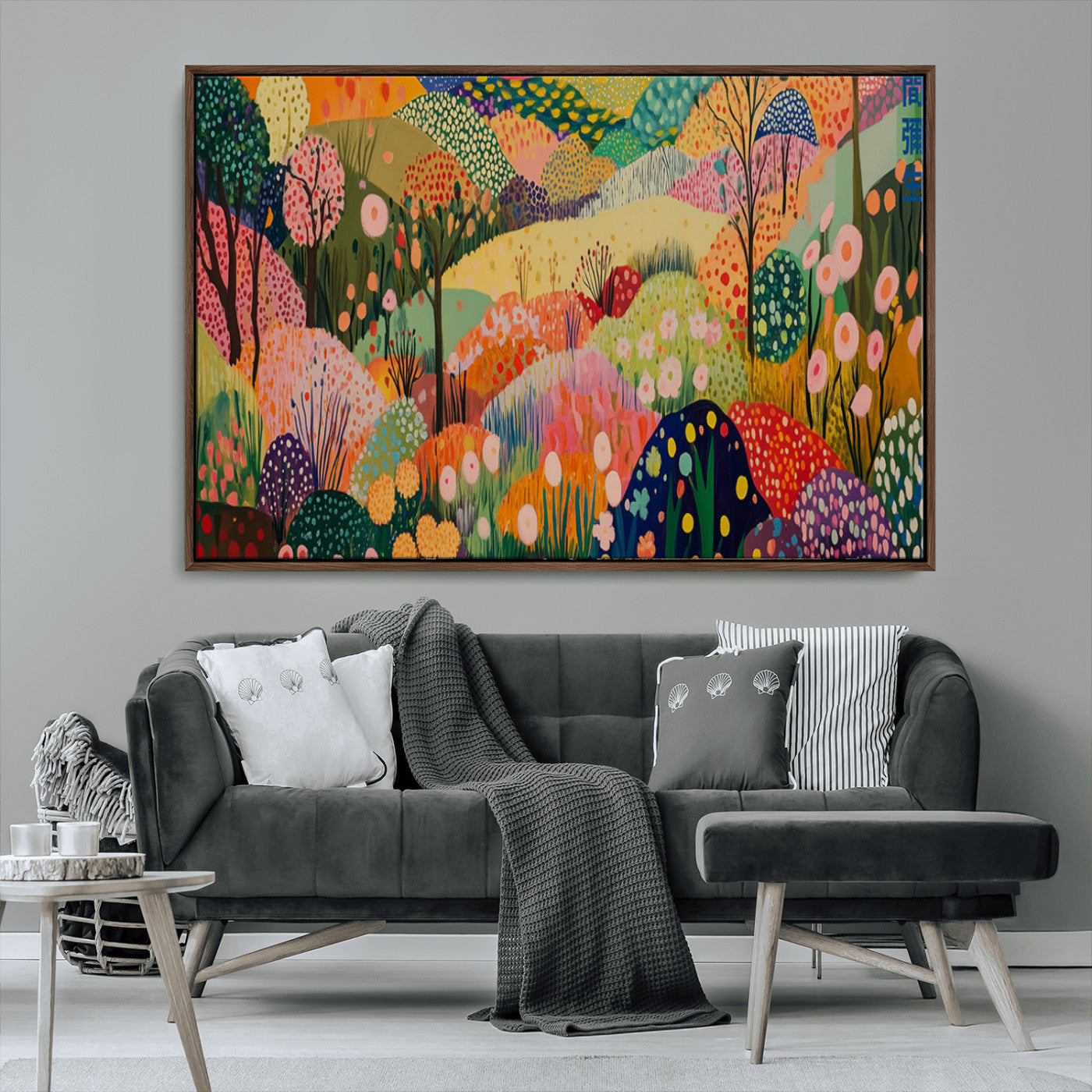 79636380-MGV-CV-36X24-Colorful Abstract Landscape Wall Art – Vibrant Hills and Flowers Canvas Print, Modern Whimsical Artwork for Living Room, Bedroom,