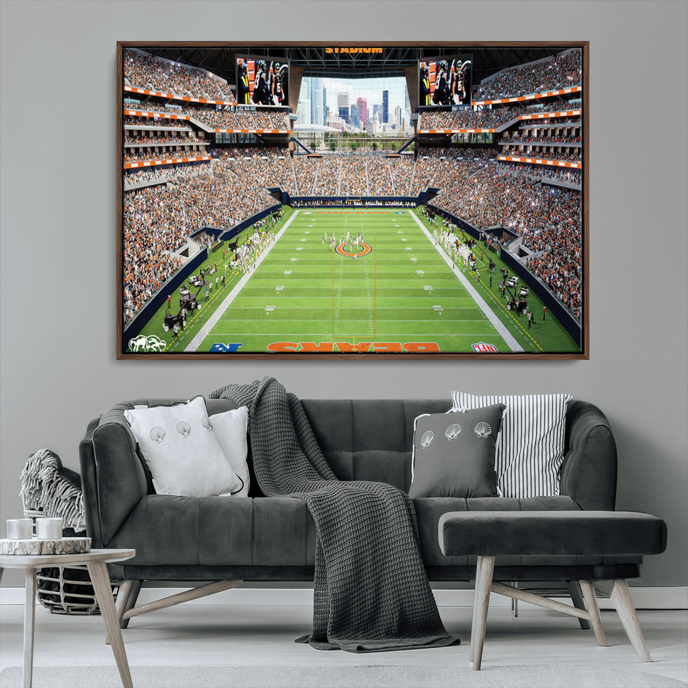 76935553-MGV-FC-36X24_Walnut-Football Stadium Wall Art – Panoramic Game Day Canvas Print, Sports Decor for Man Cave, Office, Bar, or Living Room