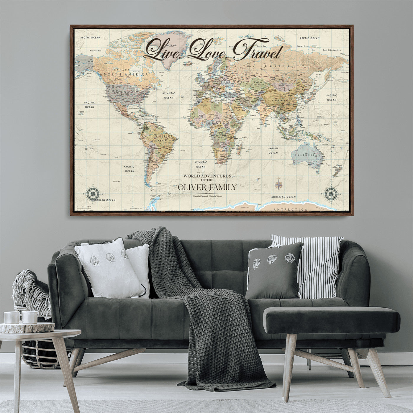 19479008-MGV-CV-36X24-Live Love Travel Wall Art – Detailed World Map Canvas Print, Adventure Decor for Living Room, Office or Bedroom, Travel Gift for