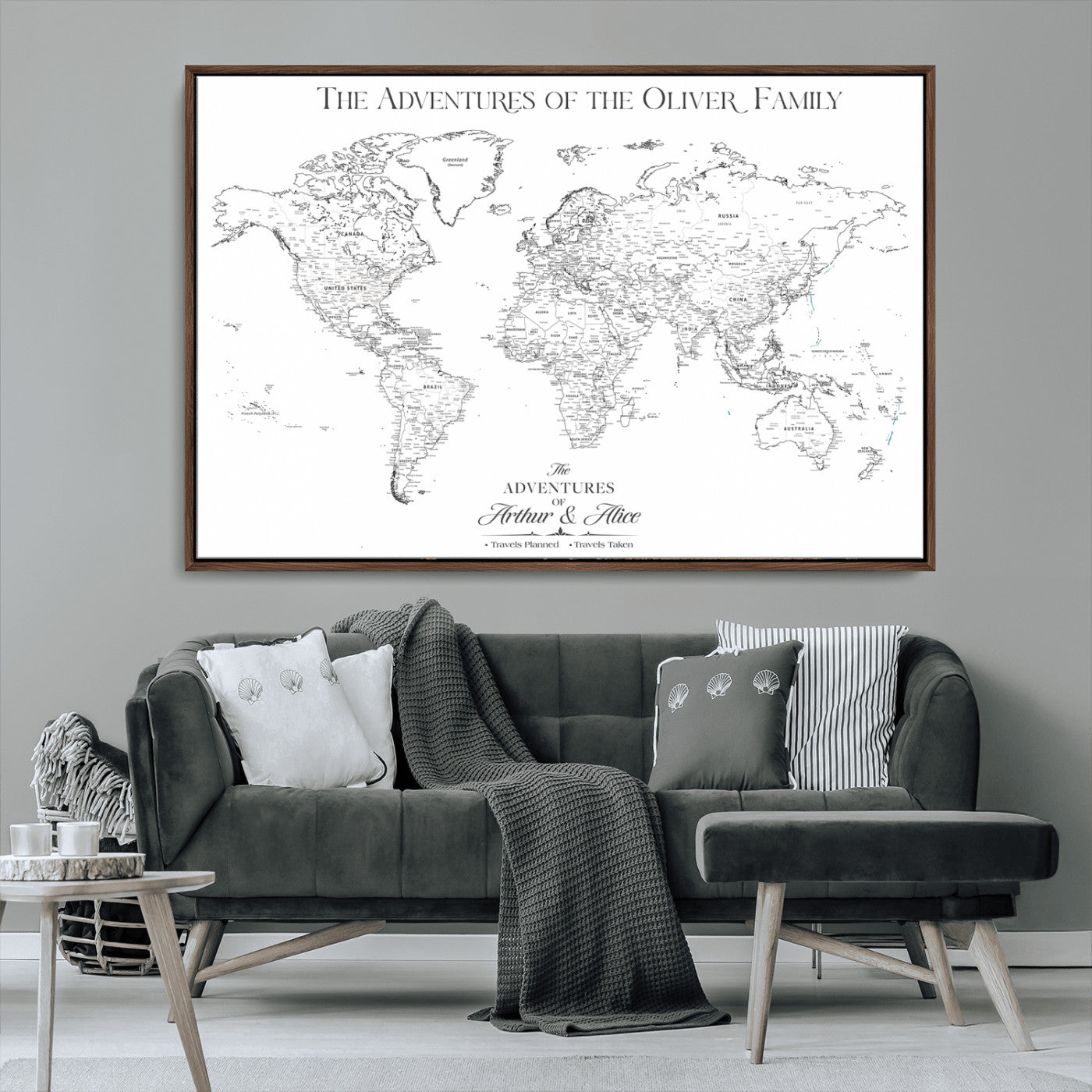 21029247-MGV-CV-36X24-Minimalist World Map Wall Art – Black and White Travel Adventure Print, Modern Family Travel Map Decor for Living Room, Bedroom,