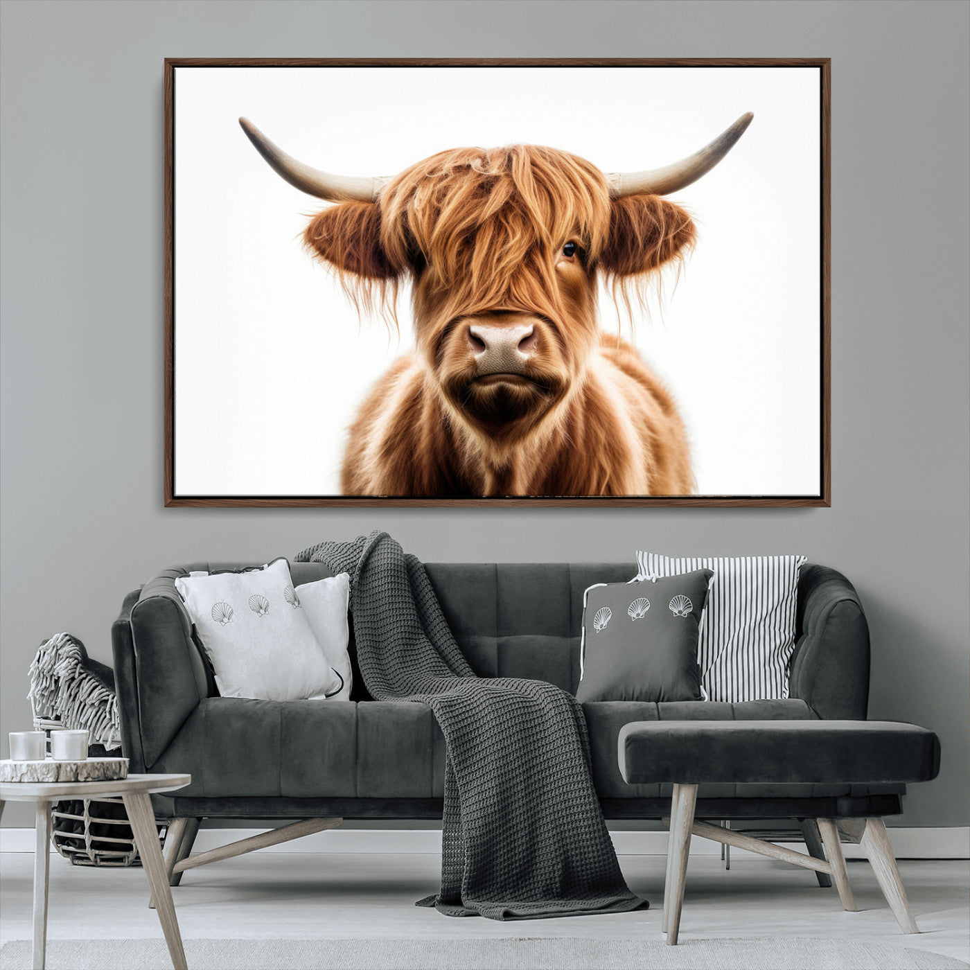 637908607-MGV-FC-93X47-3P_Black-Highland Cow Wall Art Print – Rustic Farmhouse Animal Portrait, Scottish Highland Cattle Canvas, Modern Country Wall Decor for