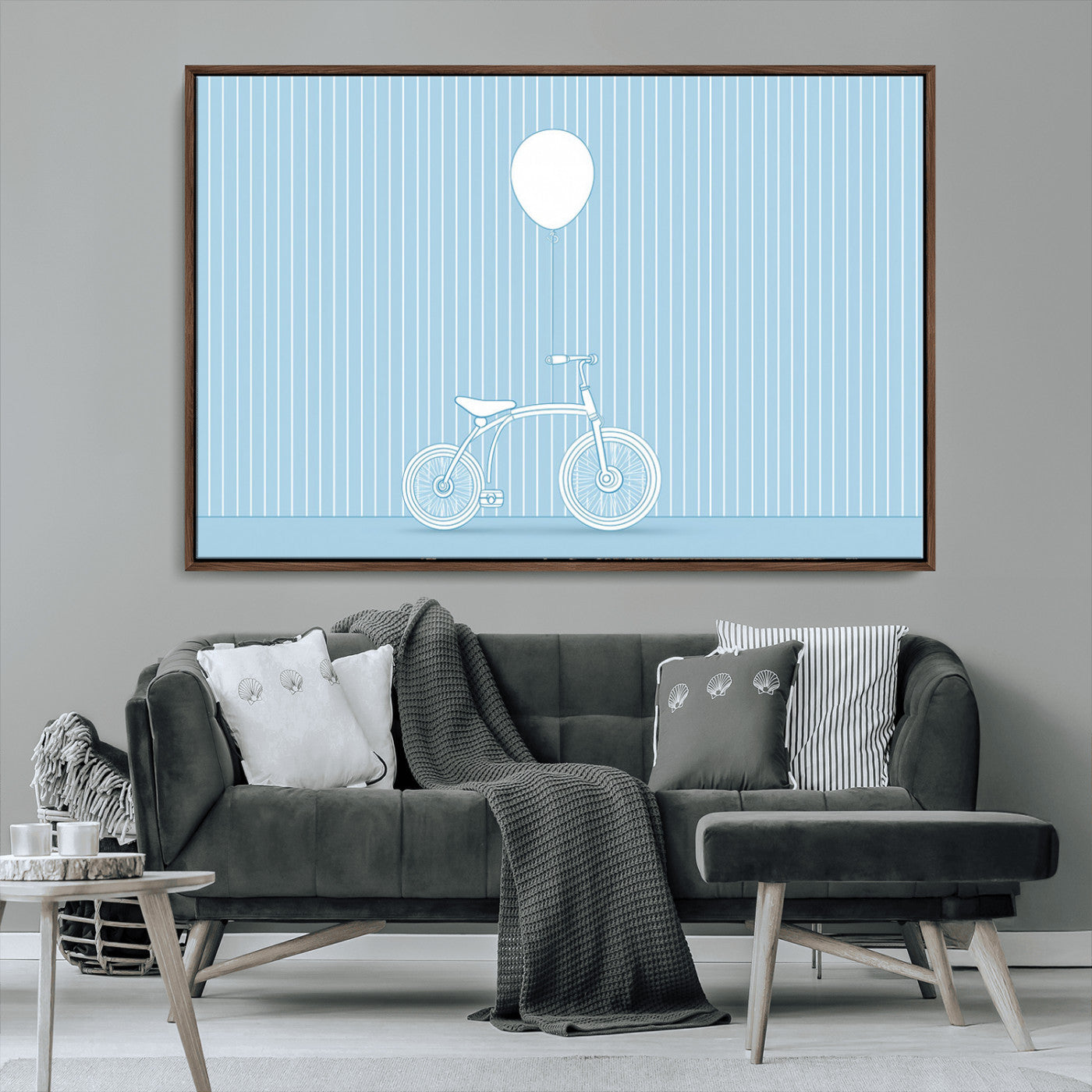 56479838-MGV-FC-36X24_Walnut-Bicycle Wall Art – Minimalist Blue Canvas Print with Balloon Illustration, Modern Decor Artwork for Kids Room, Nursery, or Living