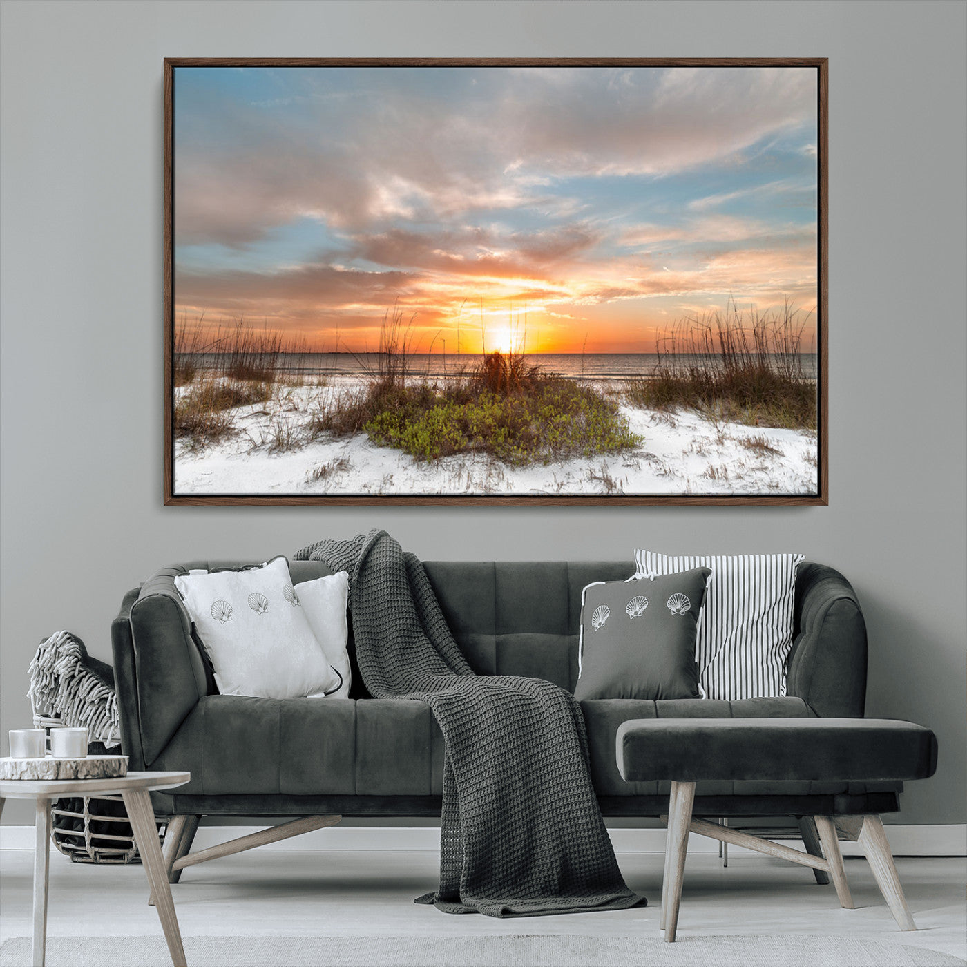58266230-MGV-CV-36X24-Sunset Beach Canvas Wall Art – Coastal Ocean Landscape Print, Seaside Nature Art for Coastal Chic Decor, Living Room, Bedroom,