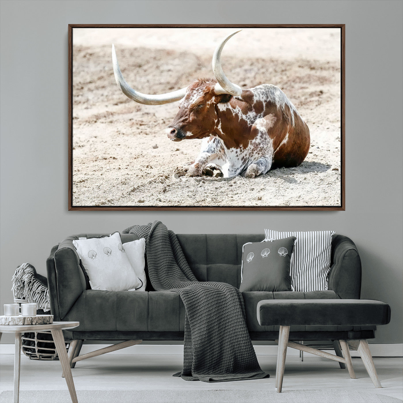 89096667-MGV-CV-36X24-Texas Longhorn Wall Art – Rustic Western Canvas Print, Cattle Photography Decor for Ranch House, Living Room, Office, Man Cave