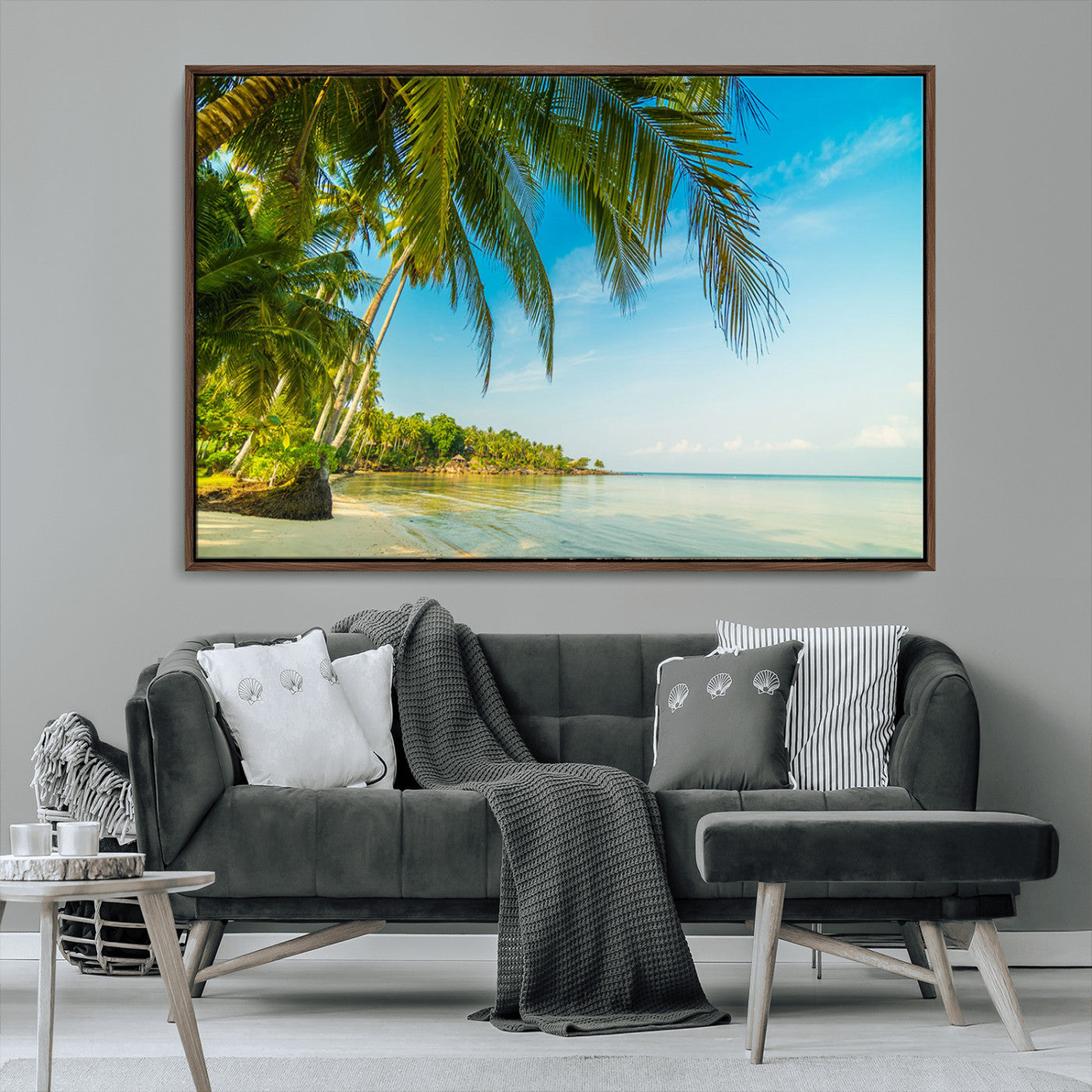 65056721-MGV-CV-36X24-Tropical Beach Wall Art – Palm Tree Coastal Photography Print, Relaxing Ocean Paradise Landscape, Island Seascape Home or Office