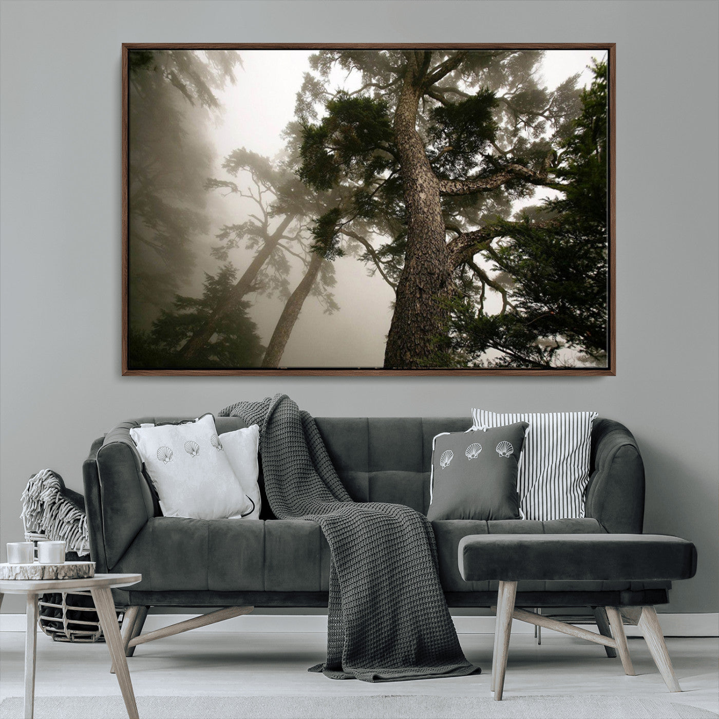87969493-MGV-FC-36X24_Walnut-Forest Wall Art – Misty Tall Trees Canvas Print, Dramatic Woodland Photography Decor for Bedroom, Living Room, Office, Cabin,