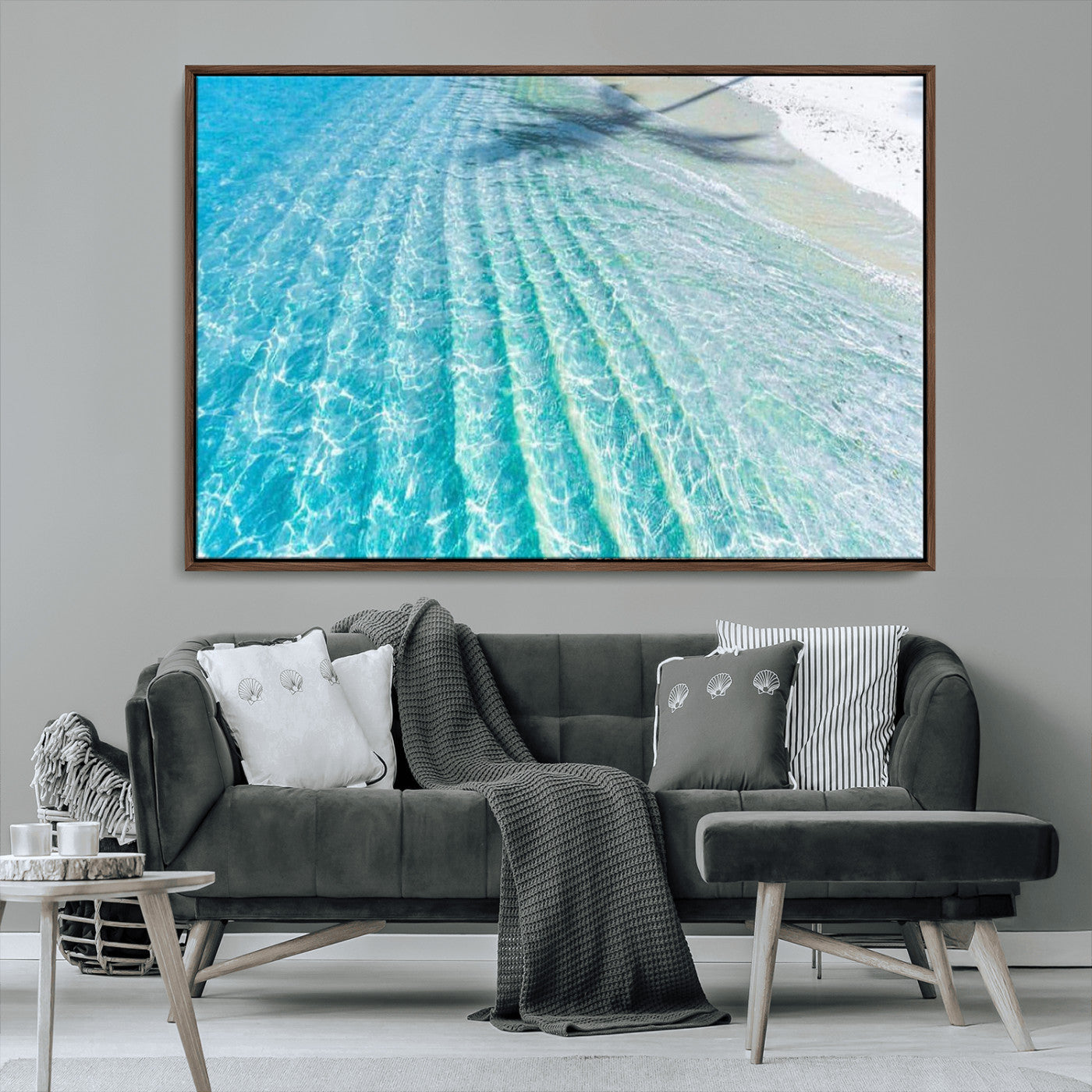 46233906-MGV-CV-36X24-Coastal Wall Art – Turquoise Ocean Waves and White Sand Canvas Print, Tropical Beach Photography Decor for Bedroom, Living Room,