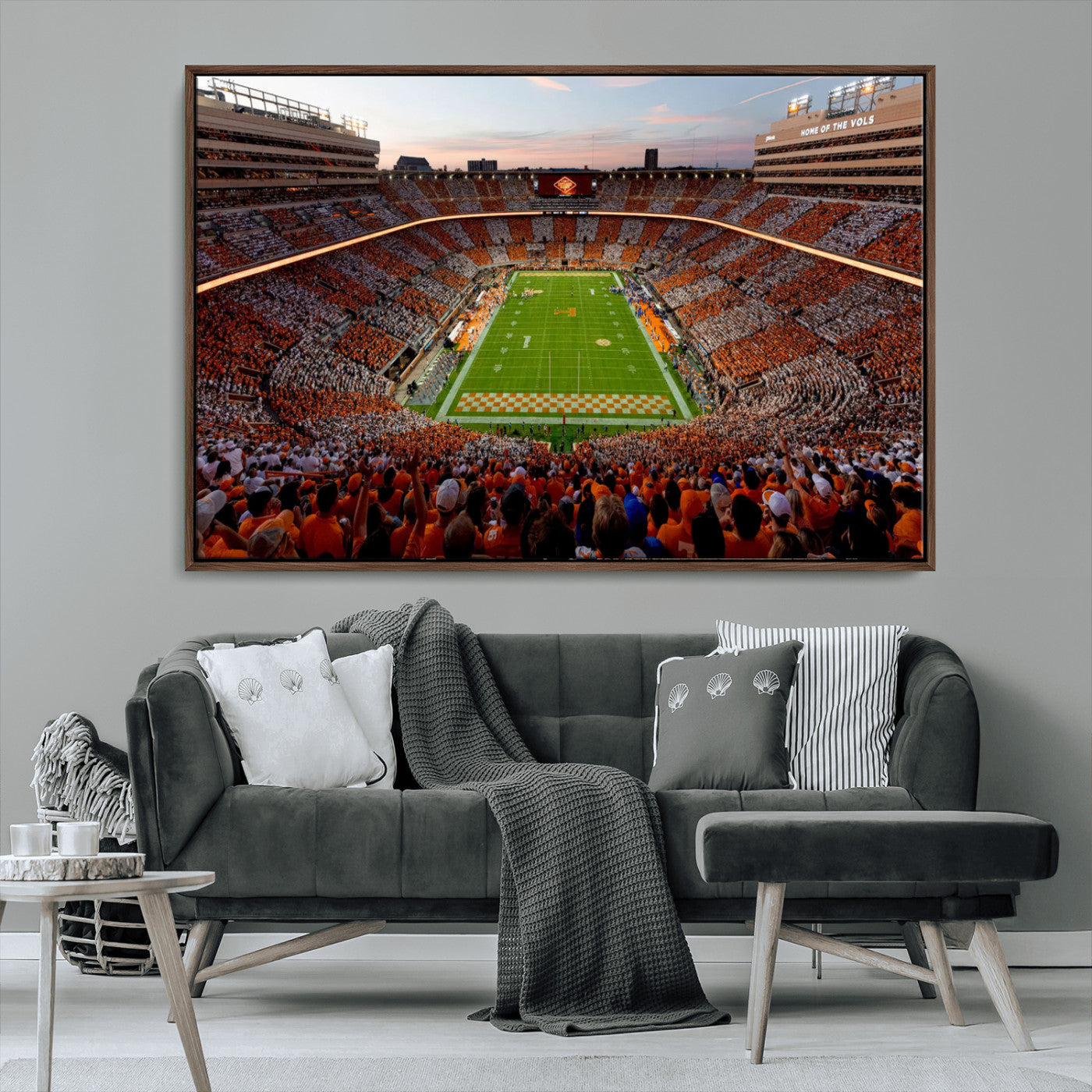 37160229-MGV-CV-36X24-Neyland Stadium Wall Art – Panoramic Tennessee Volunteers Sunset Canvas Print, Checkerboard Crowd Football Game Day Decor for