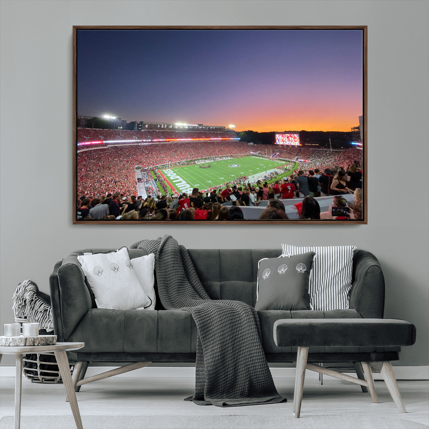 25139565-MGV-CV-36X24-Sanford Stadium Wall Art – Panoramic Georgia Bulldogs Sunset Football Game Canvas Print, Red Crowd Sports Decor for Office, Man