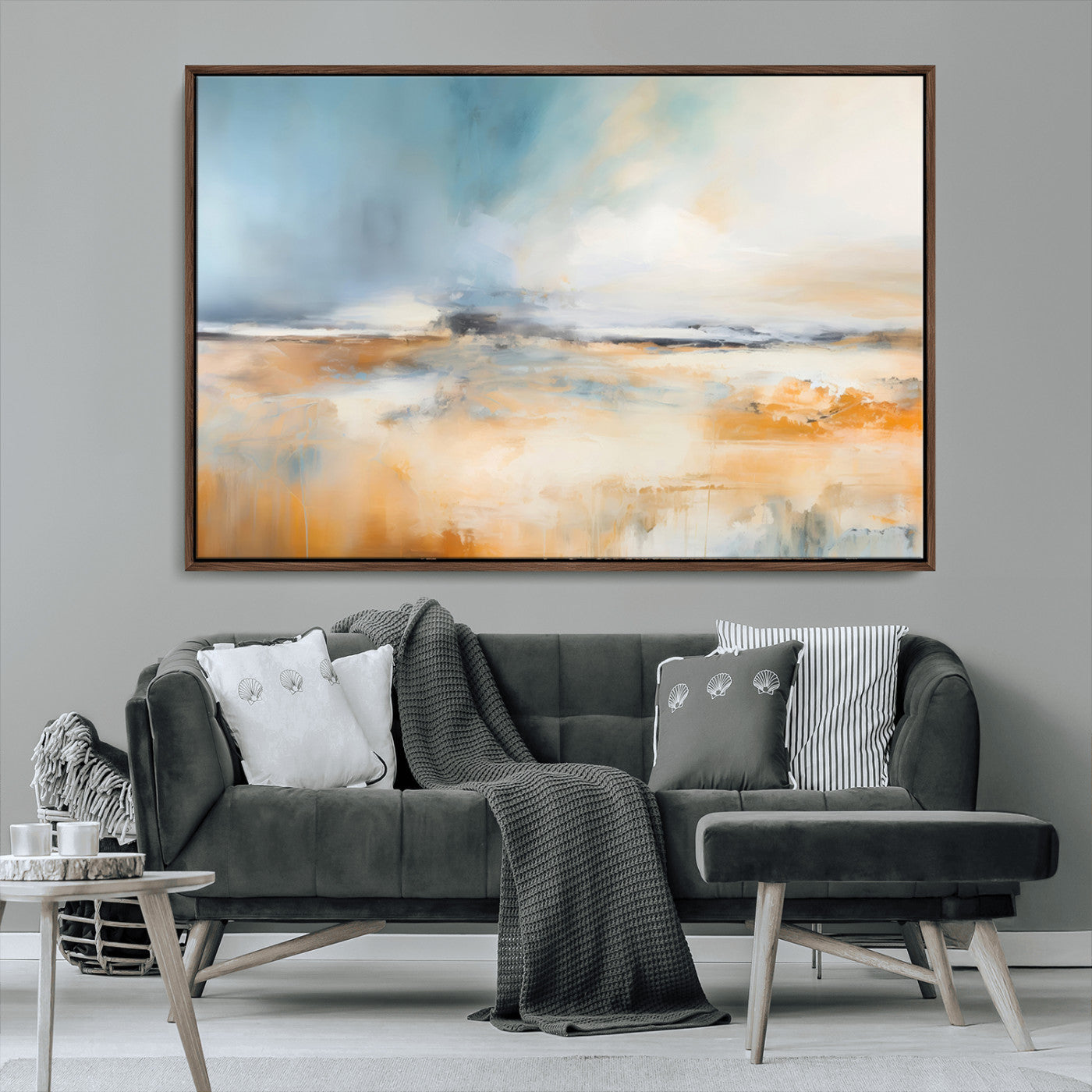 12135-MGV-CV-36X24-Soft Horizon Wall Art Canvas Print, Framed Golden Field Art Picture Print, Dreamy Horizon Perfect Minimalist Earthy Decor Artwork
