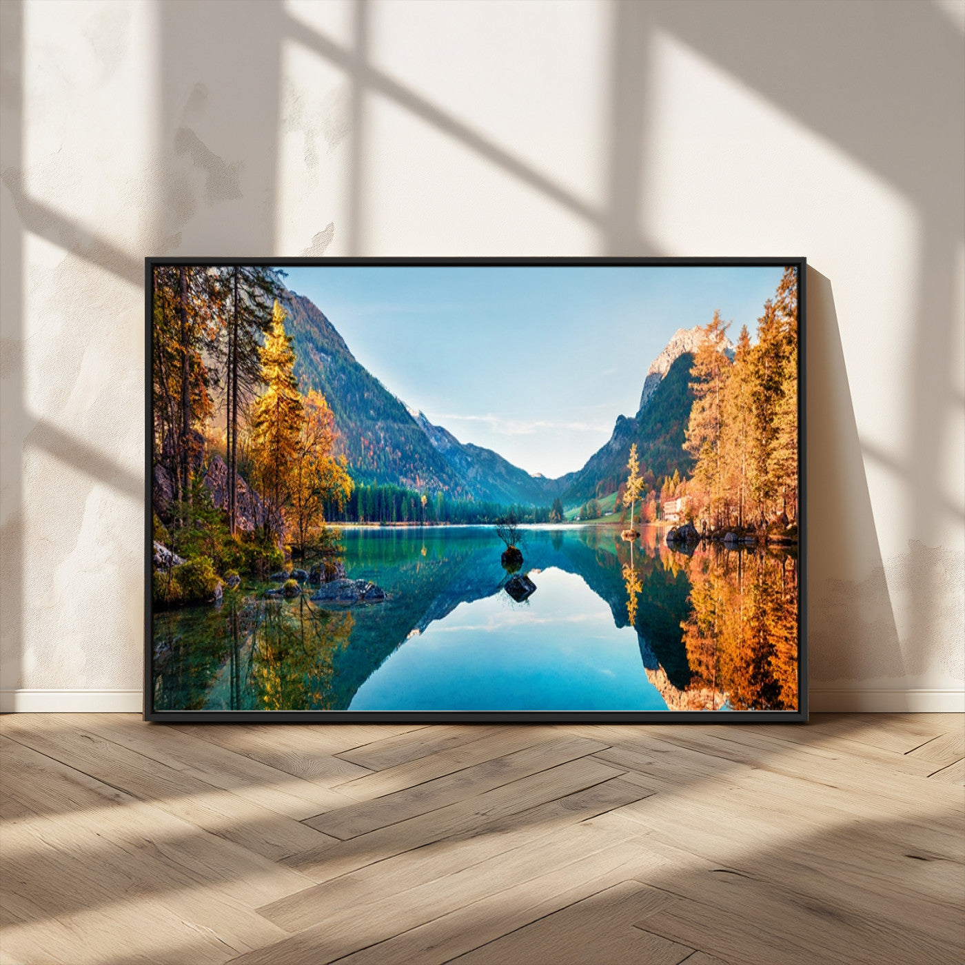 32962-MGV-CV-36X24-Mountain Lake Wall Art – Tranquil Autumn Landscape Canvas Print, Nature Reflection Decor for Living Room, Bedroom, Office or Cabin