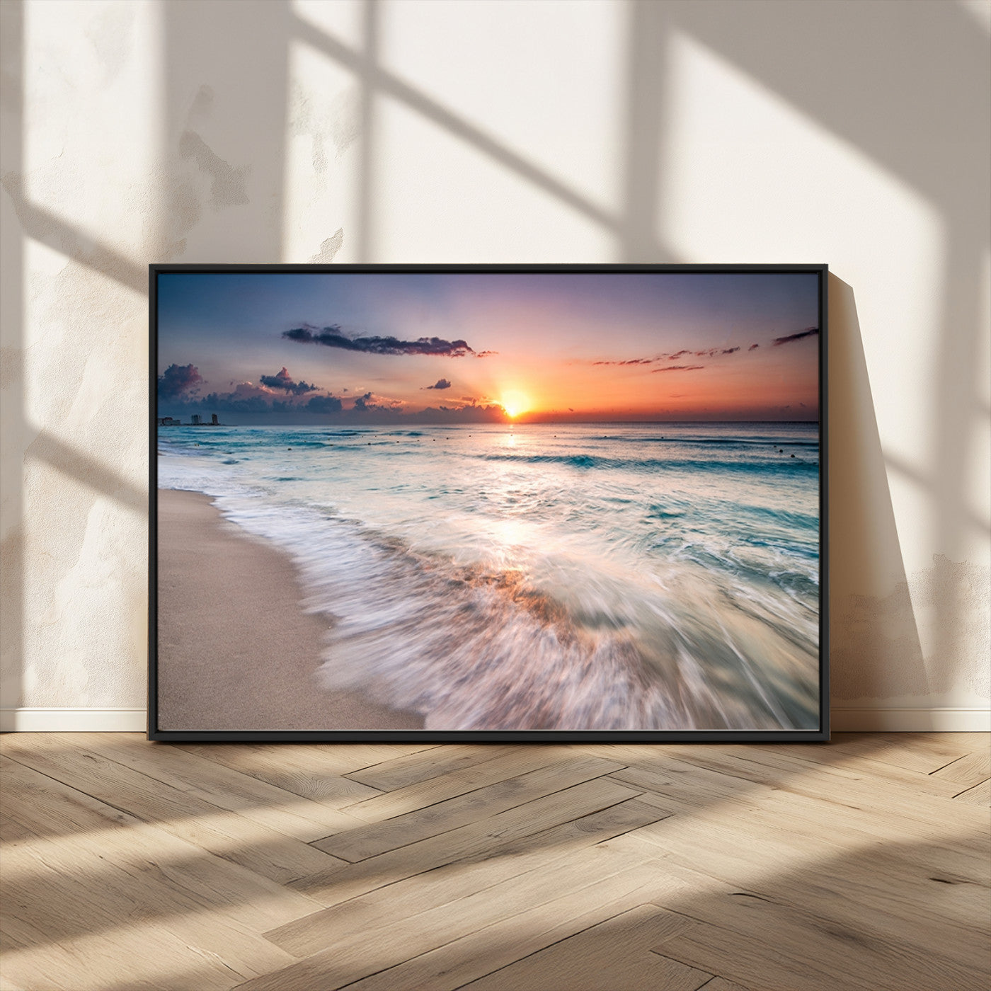 71849-MGV-CV-36X24-Sunrise Ocean Beach Wall Art – Serene Seascape Canvas Print with Gentle Waves, Coastal Nature Decor for Bedroom, Living Room or