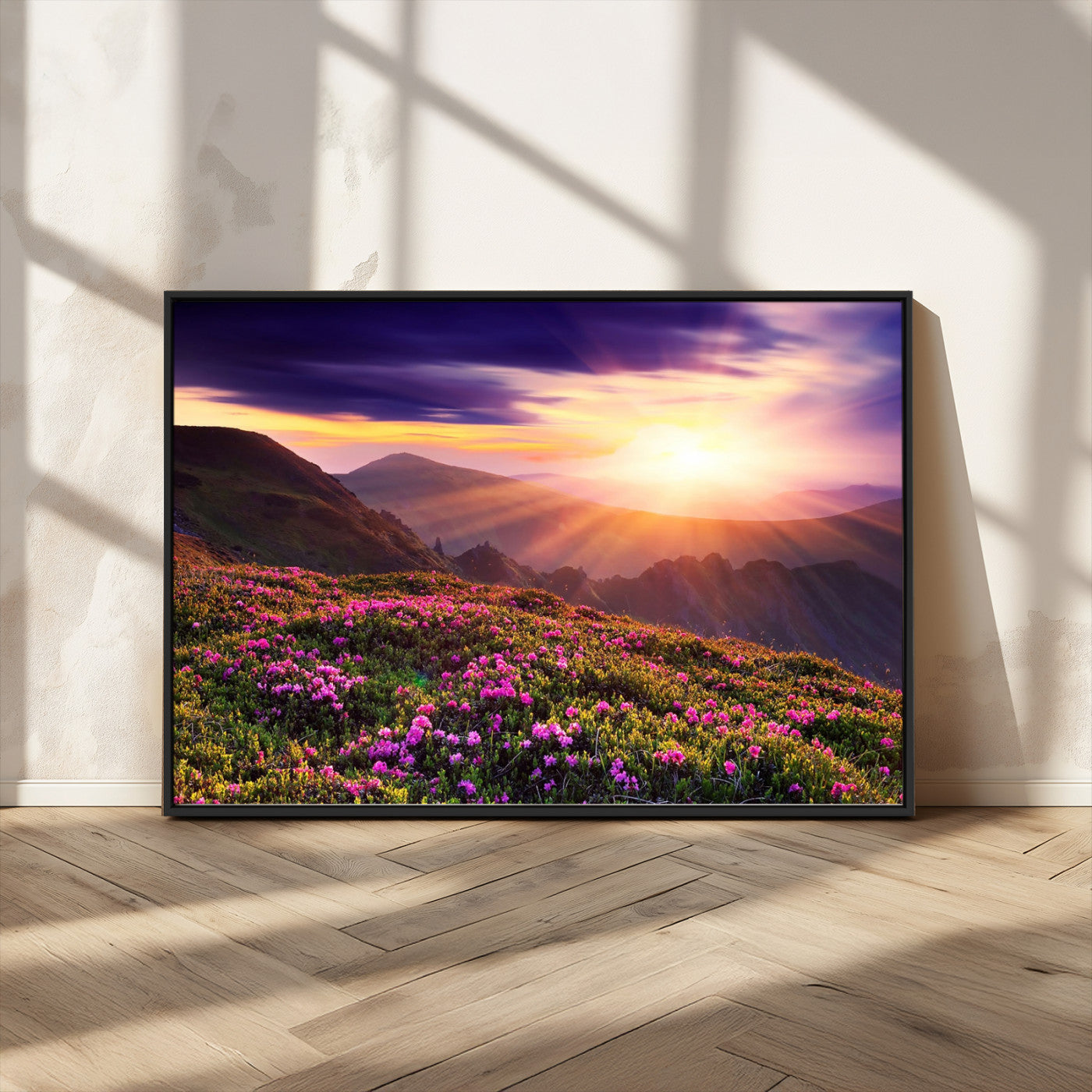 49741-MGV-CV-36X24-Mountain Sunrise Wall Art – Vibrant Floral Landscape Canvas Print, Nature Home Decor for Living Room, Bedroom Office or Cabin