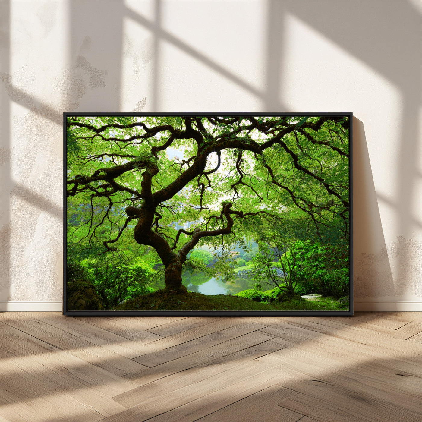 18094-MGV-CV-36X24-Emerald Canopy Wall Art – Panoramic Lush Green Tree Canvas Print, Serene Nature Decor for Office, Living Room or Meditation Space