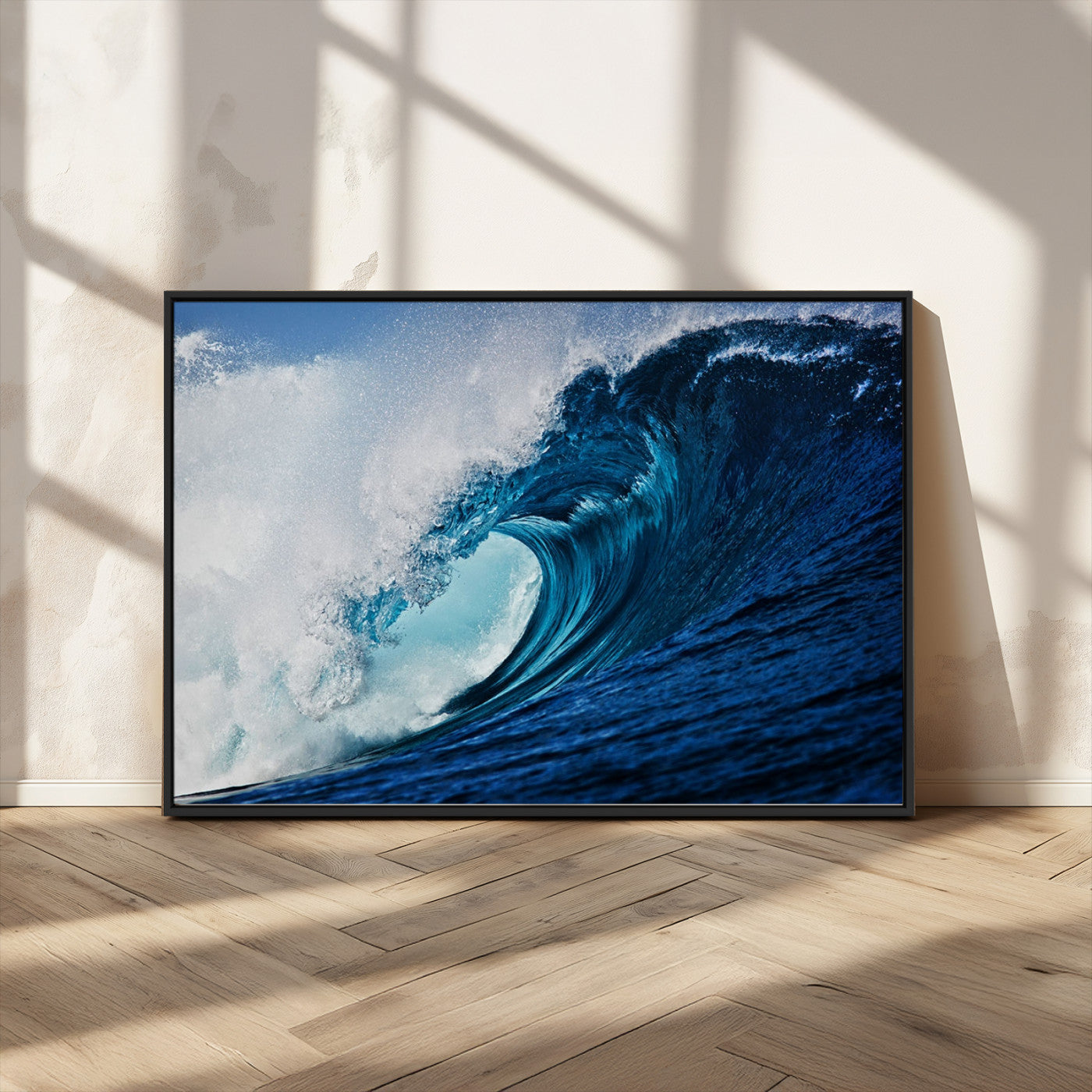 89502-MGV-CV-36X24-Powerful Ocean Wave Wall Art – Panoramic Blue Sea Wave Canvas Print, Coastal Surf Photography Artwork for Living Room, Bedroom, or