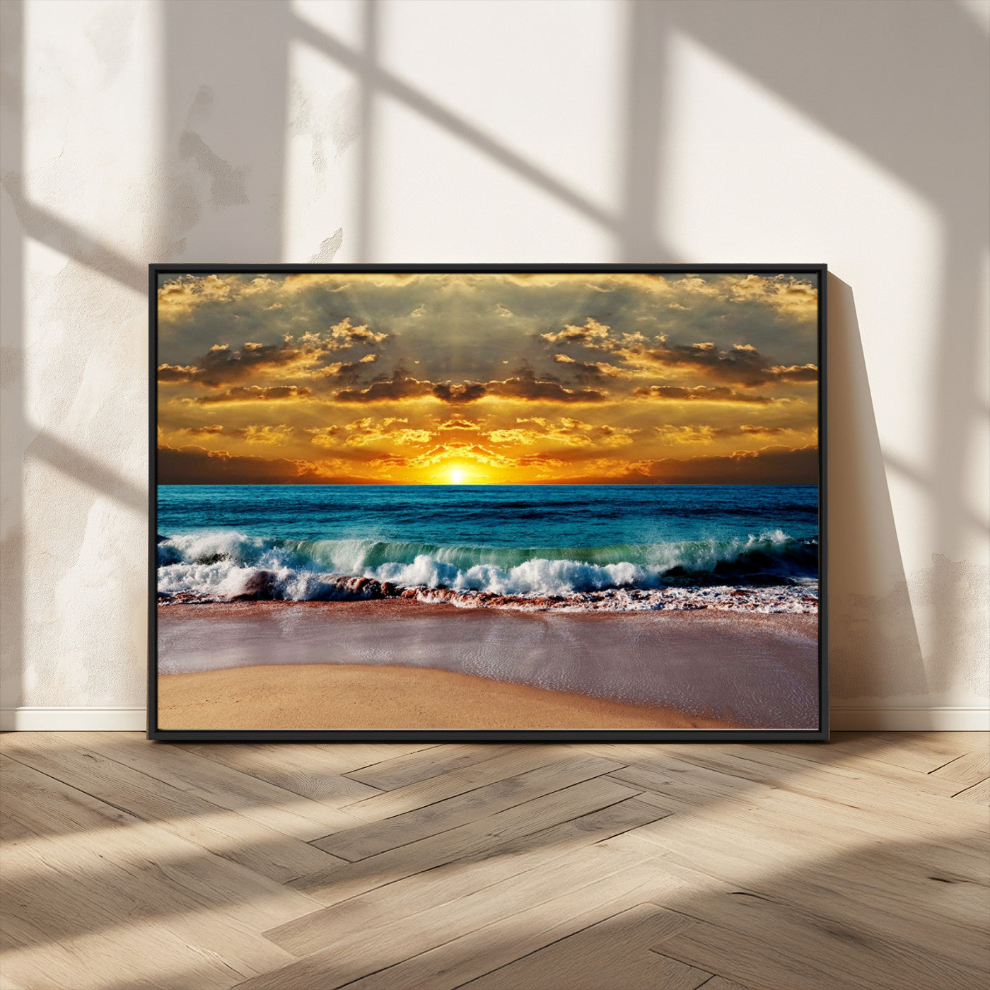 83389-MGV-CV-36X24-Ocean Sunrise Wall Art – Vibrant Beach Waves Canvas Print, Coastal Seascape Decor for Living Room or Office