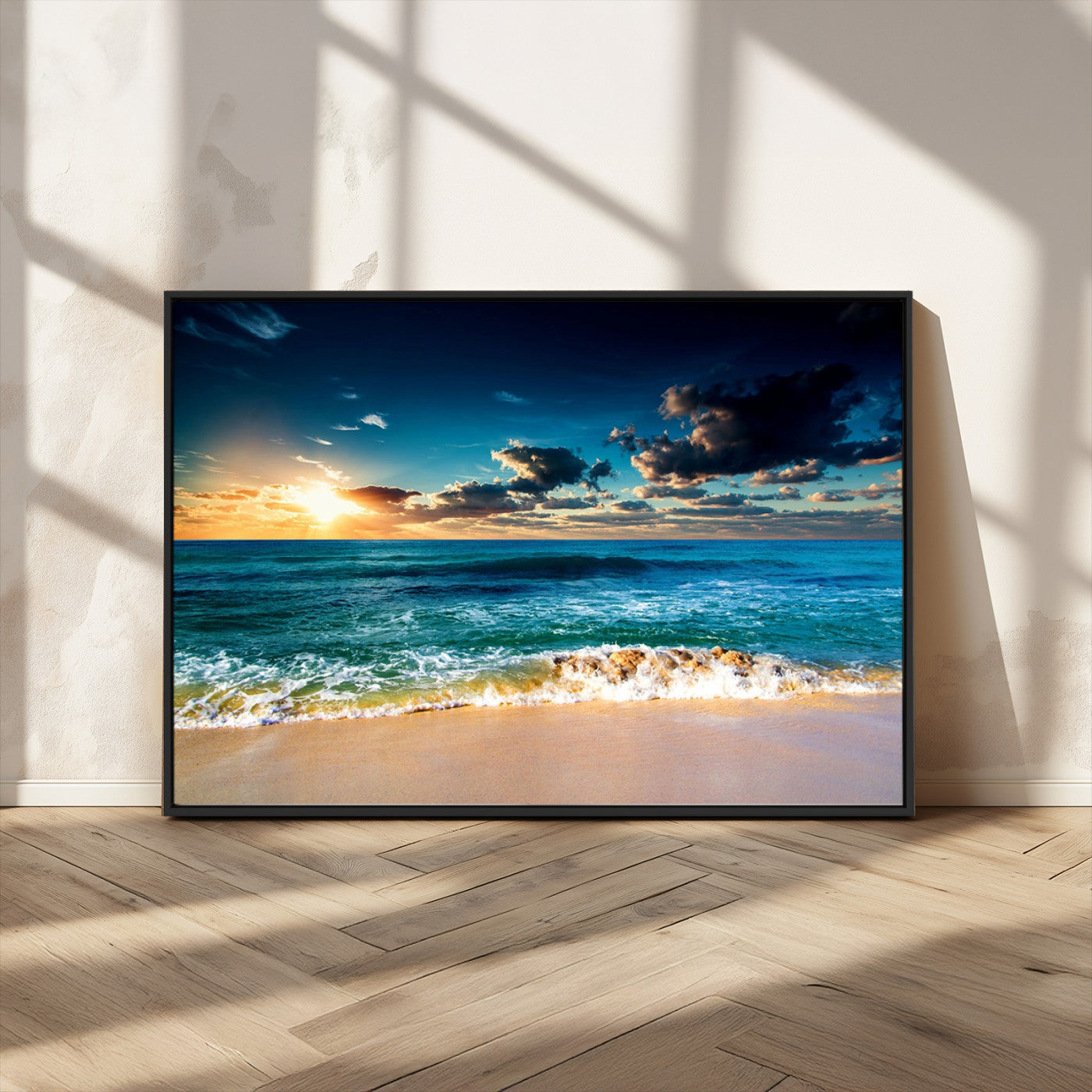 88985-MGV-CV-36X24-Ocean Sunset Wall Art – Tranquil Beach Waves Canvas Print, Coastal Seascape Decor for Living Room or Office
