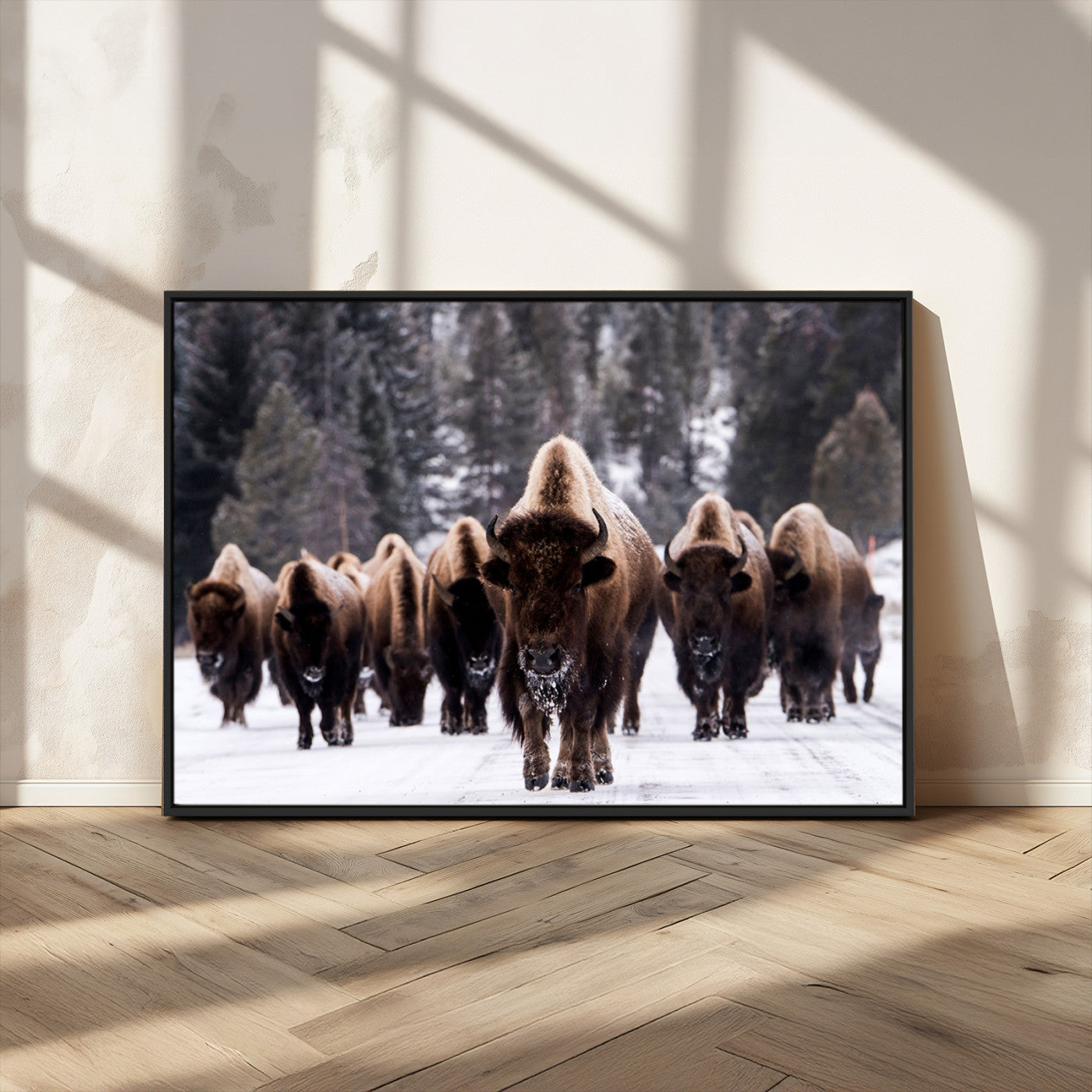 66871-MGV-CV-36X24-Bison Herd Wall Art – Wildlife Buffalo Canvas Print, Rustic Western Nature Photography Decor for Living Room, Office, Cabin, or
