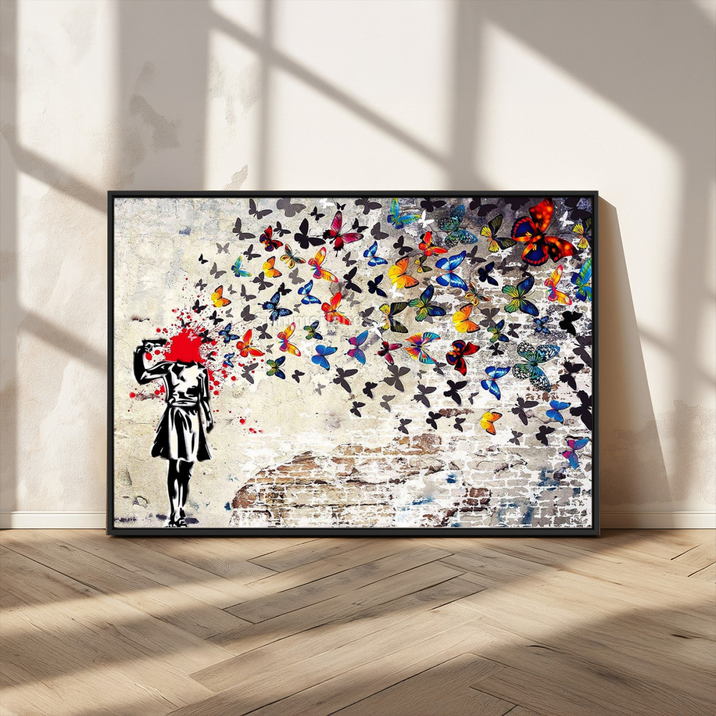 88654-MGV-CV-36X24-Butterfly Explosion Graffiti Wall Art – Street Art Canvas Print, Colorful Butterfly Spray Mural, Modern Abstract Urban Wall Decor