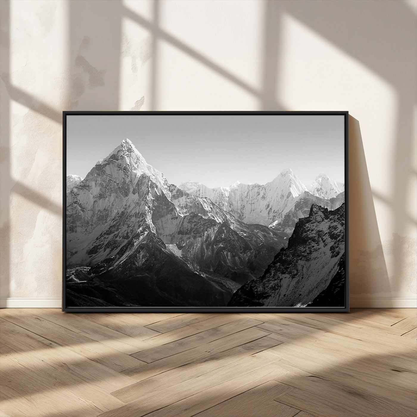 10775-MGV-CV-36X24-Snow Capped Mountain Wall Art – Black and White Canvas Print of Majestic Peaks, Nature Landscape Photography for Office, Bedroom,