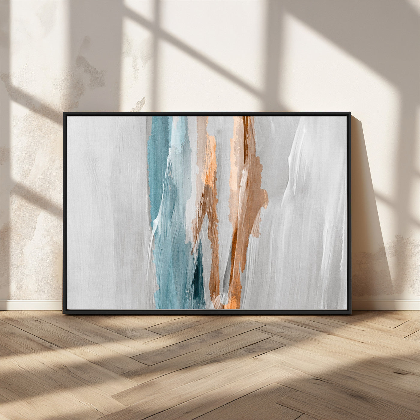 66154-MGV-FC-36X24_Black-Abstract Brushstroke Wall Art – Modern Teal and Gold Canvas Print, Minimalist Contemporary Painting for Living Room, Bedroom, or
