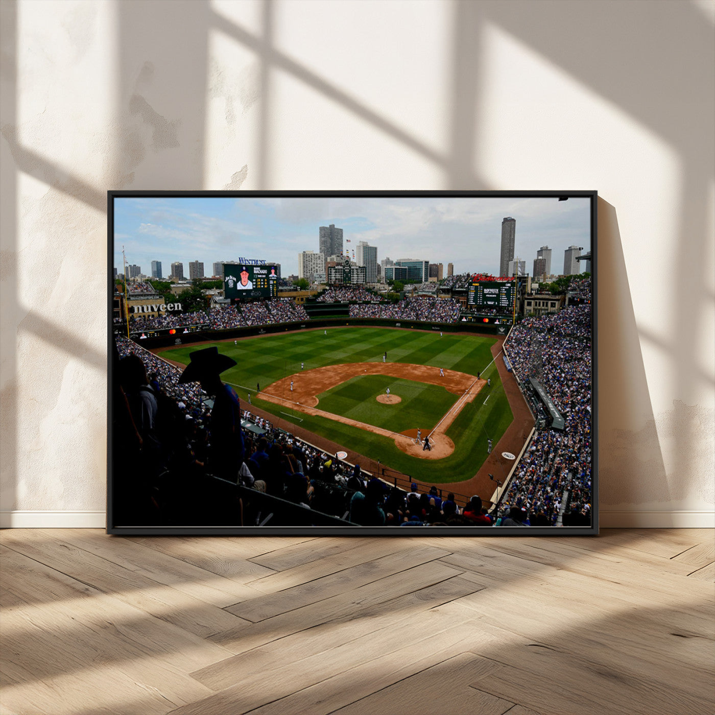 34859-MGV-CV-36X24-Wrigley Field Wall Art Canvas Print, Framed Chicago Cubs Stadium Art Picture Print, Wrigley Stadium Field Perfect Sport Room Decor