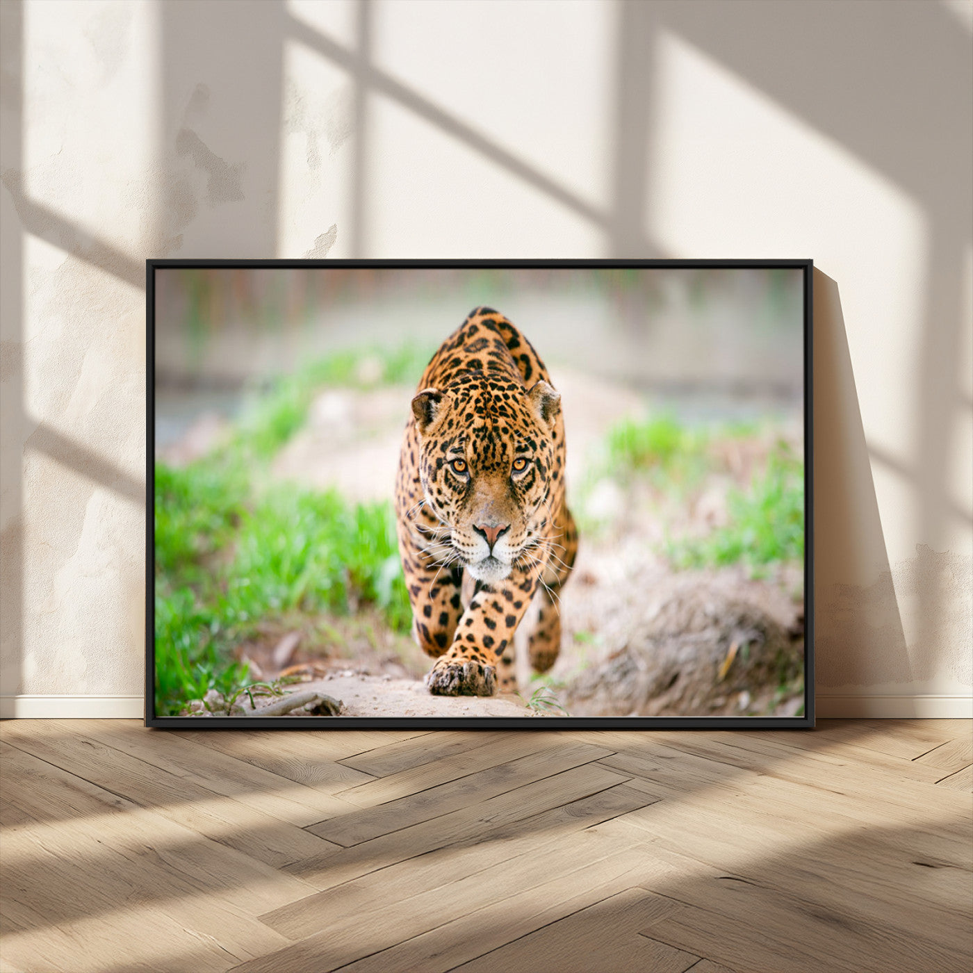 75066-MGV-CV-36X24-Leopard Wall Art Canvas Print, Framed Wild Animal Art Picture Print, Blue Eye Leopard Perfect Wild Minimal Decor Artwork