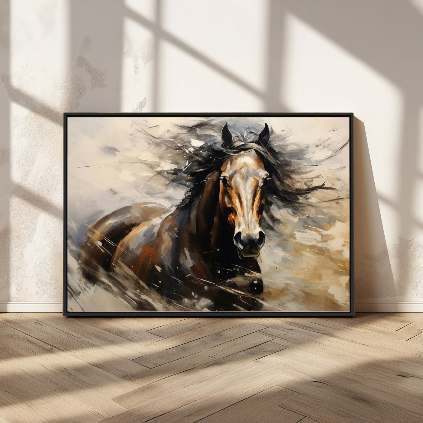 53001-MGV-CV-36X24-Wild Horse Wall Art – Majestic Stallion Canvas Print with Flowing Mane, Rustic Western Style Painting for Living Room, Office or