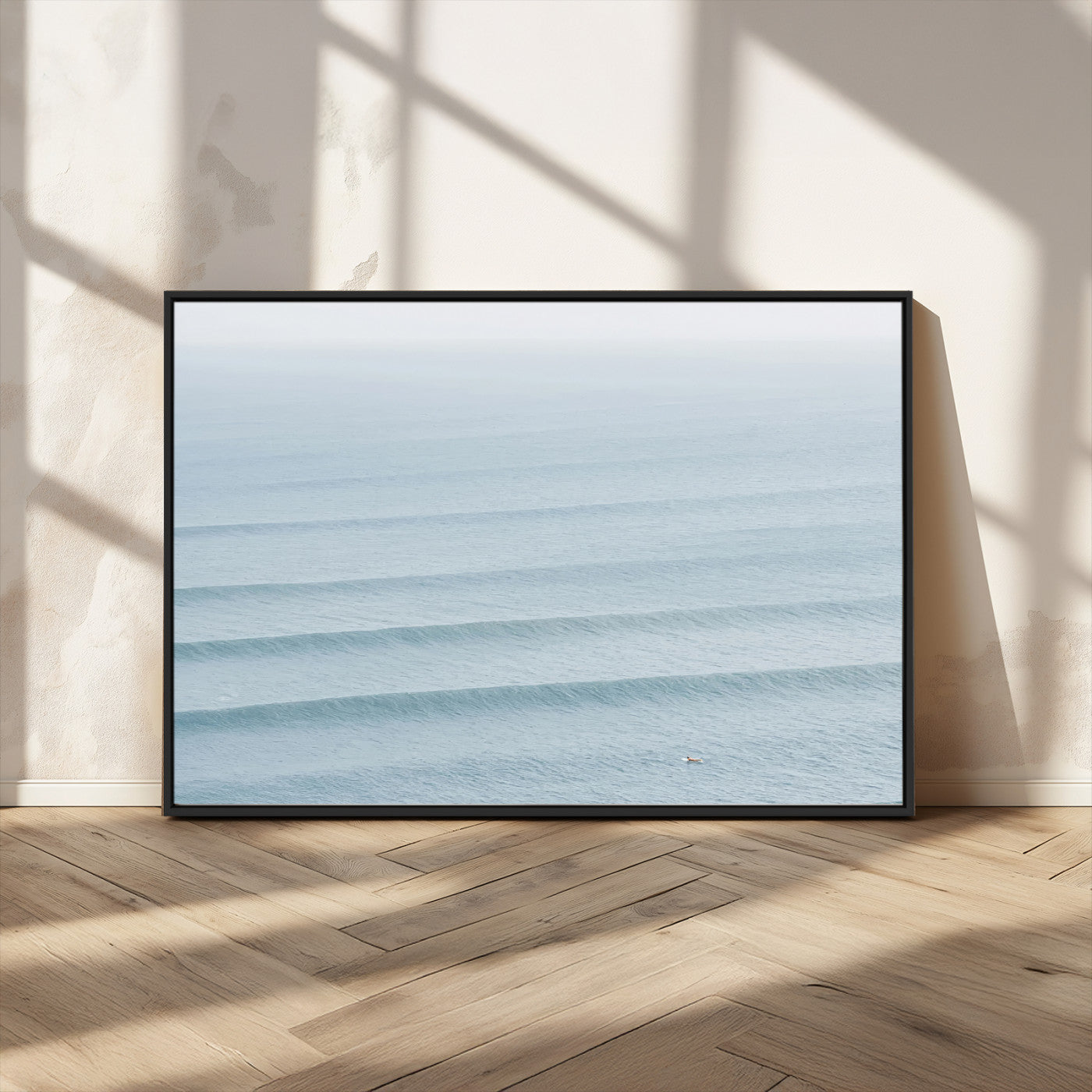 47814787-MGV-CV-36X24-Ocean Waves Wall Art Canvas Print, Framed Solo Surfer Art Picture Print, Wave Lines Perfect Minimalist Ocean Decor Artwork