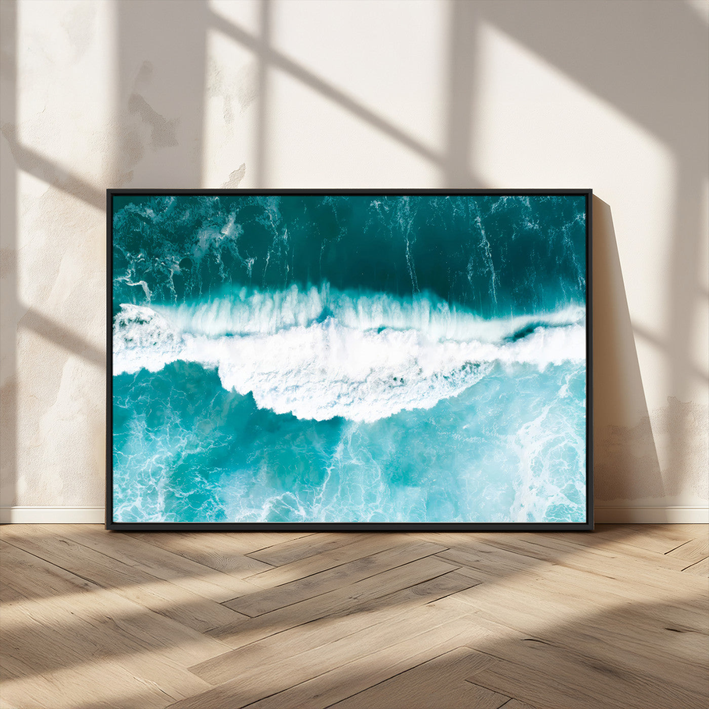 23828594-MGV-FC-36X24_Black-Aerial Waves Wall Art Canvas Print, Framed Ocean Break Art Picture Print, Sea Foam Perfect Tropical Coastal Decor Artwork