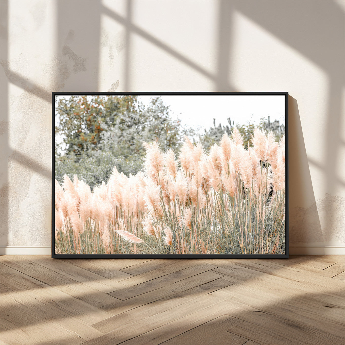 21826392-MGV-CV-36X24-Pampas Grass Wall Art Canvas Print, Framed Soft Pampas Art Picture Print, Pastel Grasses Perfect Soft Neutral Boho Decor Artwork