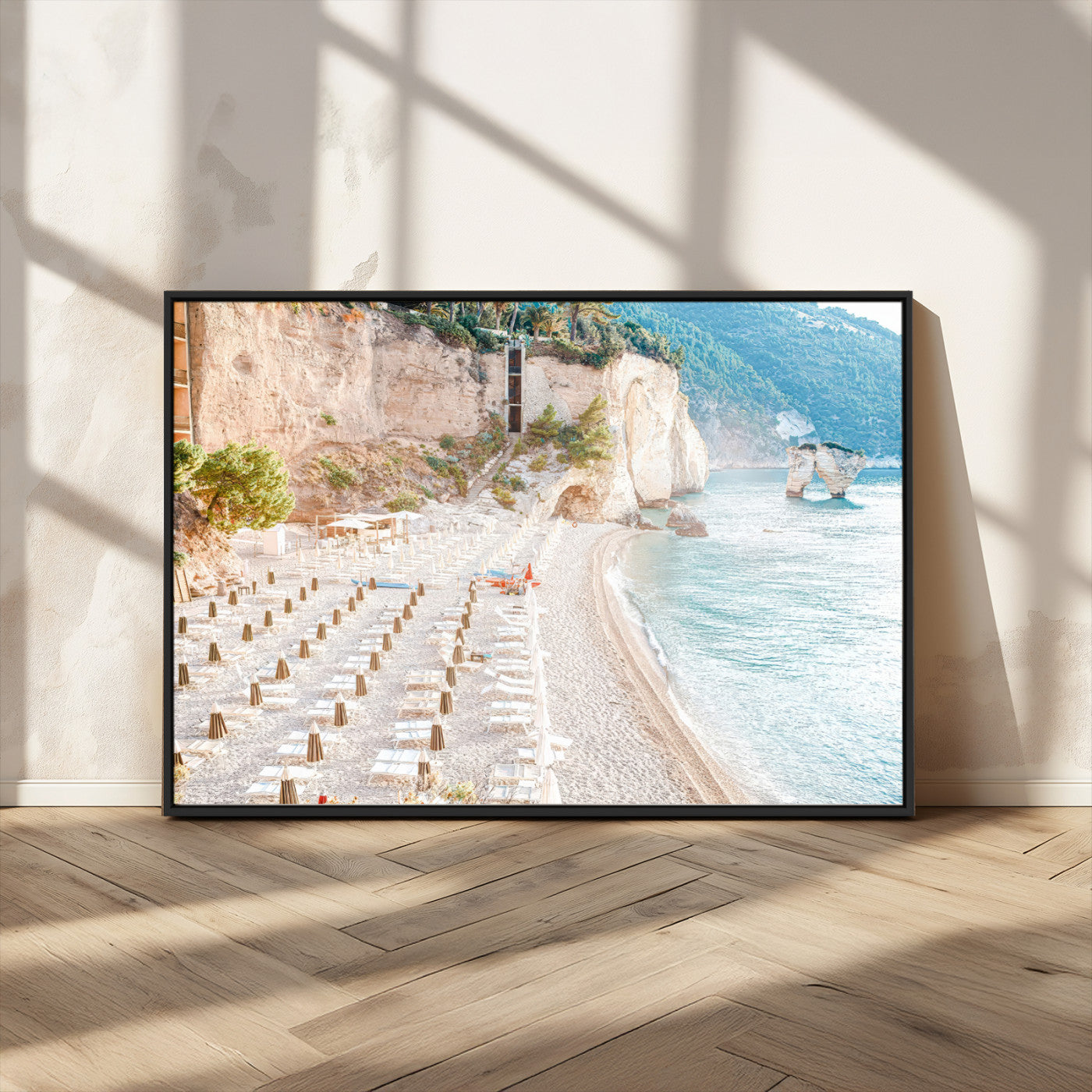 84816639-MGV-CV-36X24-Mediterranean Beach Wall Art Canvas Print, Framed Airy Coastal Art Picture Print, Summer Shore Perfect Coastal Retreat Decor