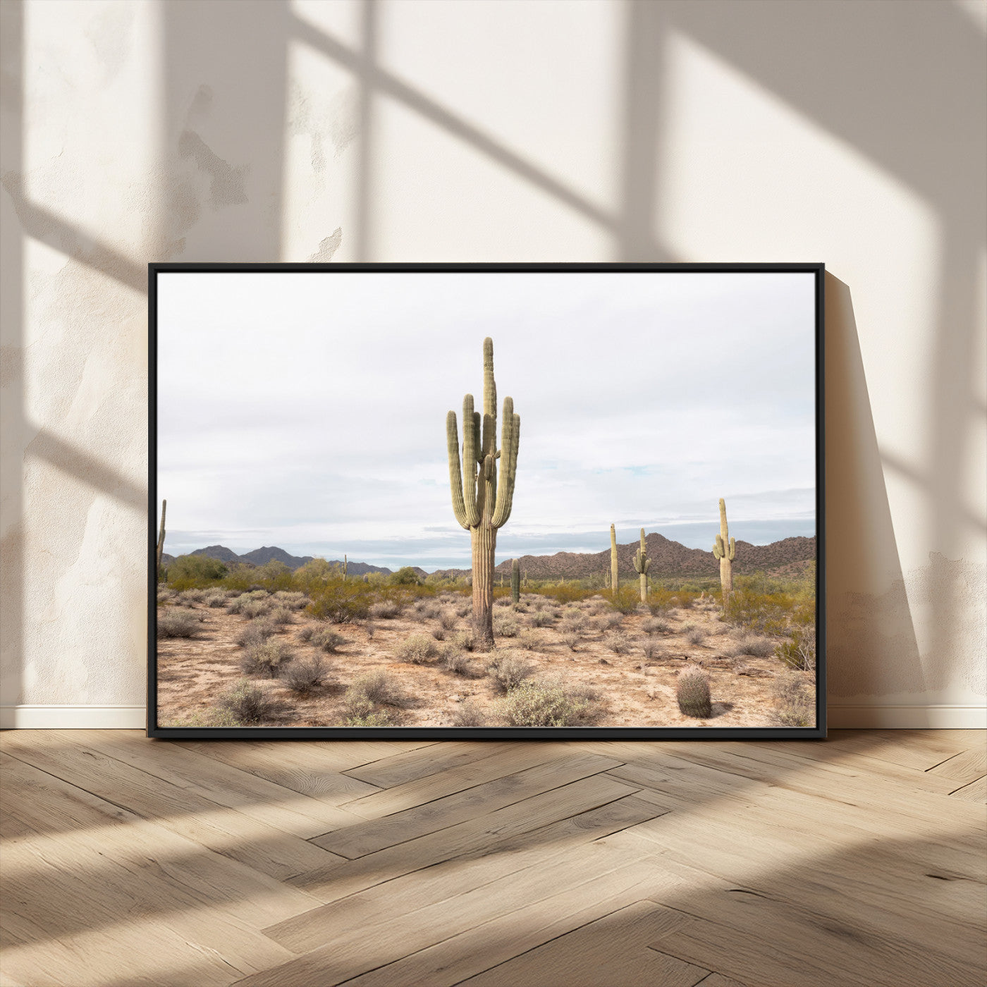 96147924-MGV-CV-36X24-Saguaro Cactus Wall Art Canvas Print, Framed Desert Cactus Art Picture Print, Earthy Desert Perfect Southwestern Boho Decor