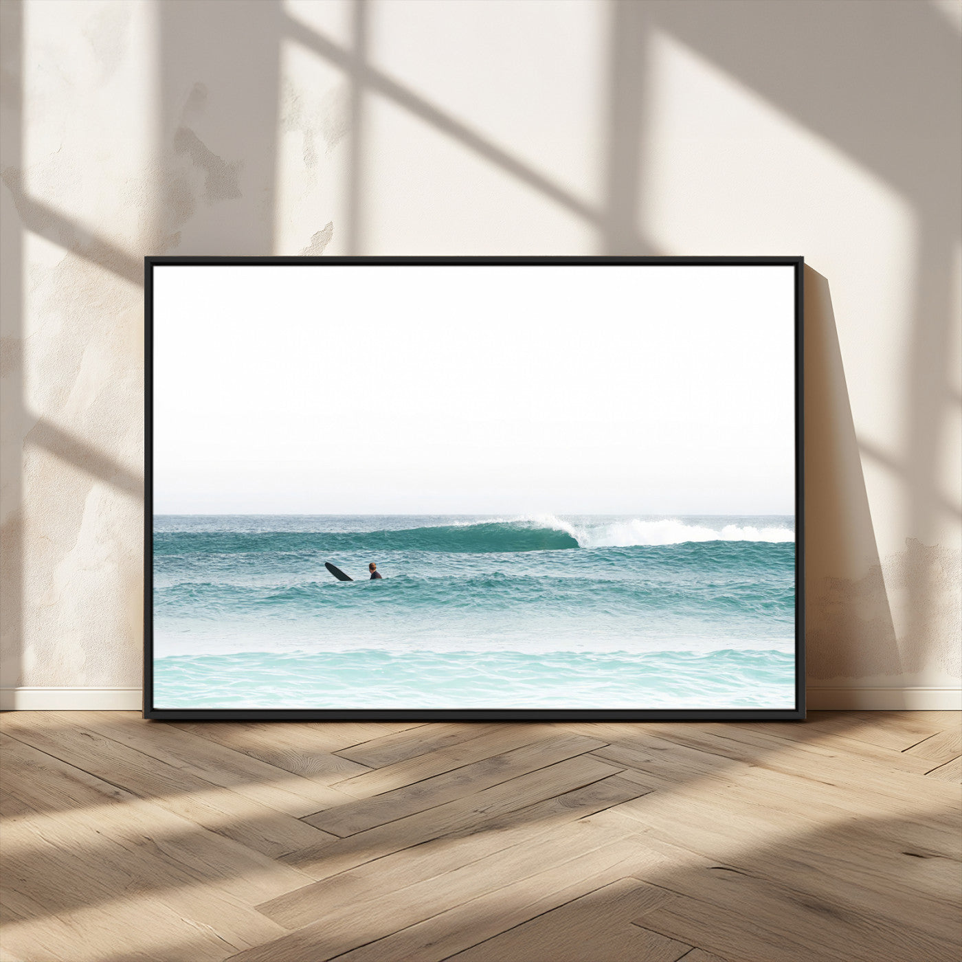 56345117-MGV-CV-36X24-Minimalist Surfing Wall Art Canvas Print, Framed Ocean Waves Art Picture Print, Soft Ocean Perfect Minimalist Coastal Decor