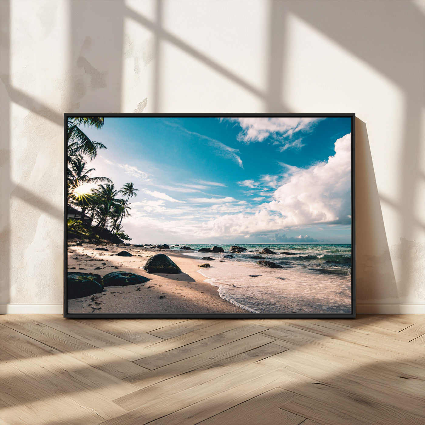 95301406-MGV-CV-36X24-Tropical Beach Wall Art Canvas Print, Framed Ocean Waves Art Picture Print, Relazxing Seascape Perfect Tropical Coastal Decor