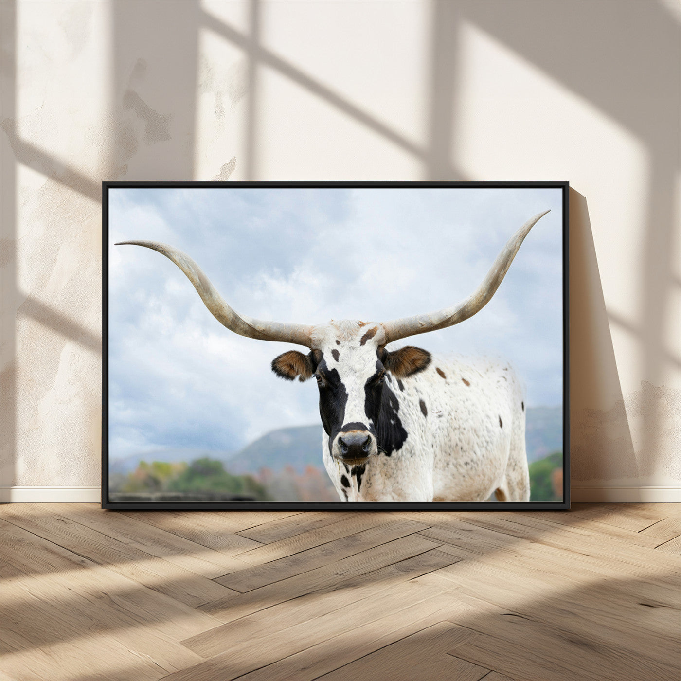 63592811-MGV-FC-36X24_Black-Texas Longhorn Wall Art Canvas Print, Framed Western Rustic Art Picture Print, Farmhouse Decor Perfect Rustic Farmhouse Decor