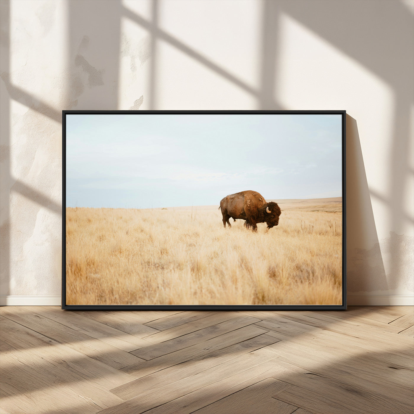 61392510-MGV-CV-36X24-Buffalo Wall Art Wall Art Canvas Print, Framed Western Wildlife Decor Art Picture Print, Rustic Farmhouse Art Perfect Rustic