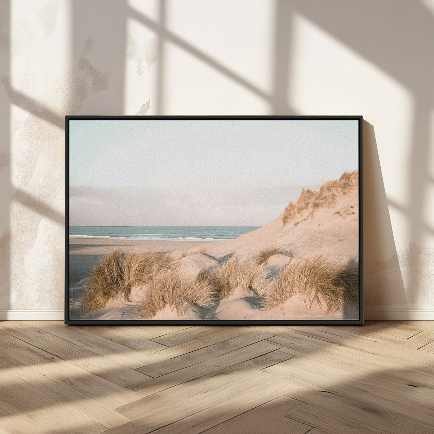 28064037-MGV-CV-36X24-Minimalist Seascape Wall Art Canvas Print, Framed Neutral Beach Print Art Picture Print, Sand Dune Photography Perfect