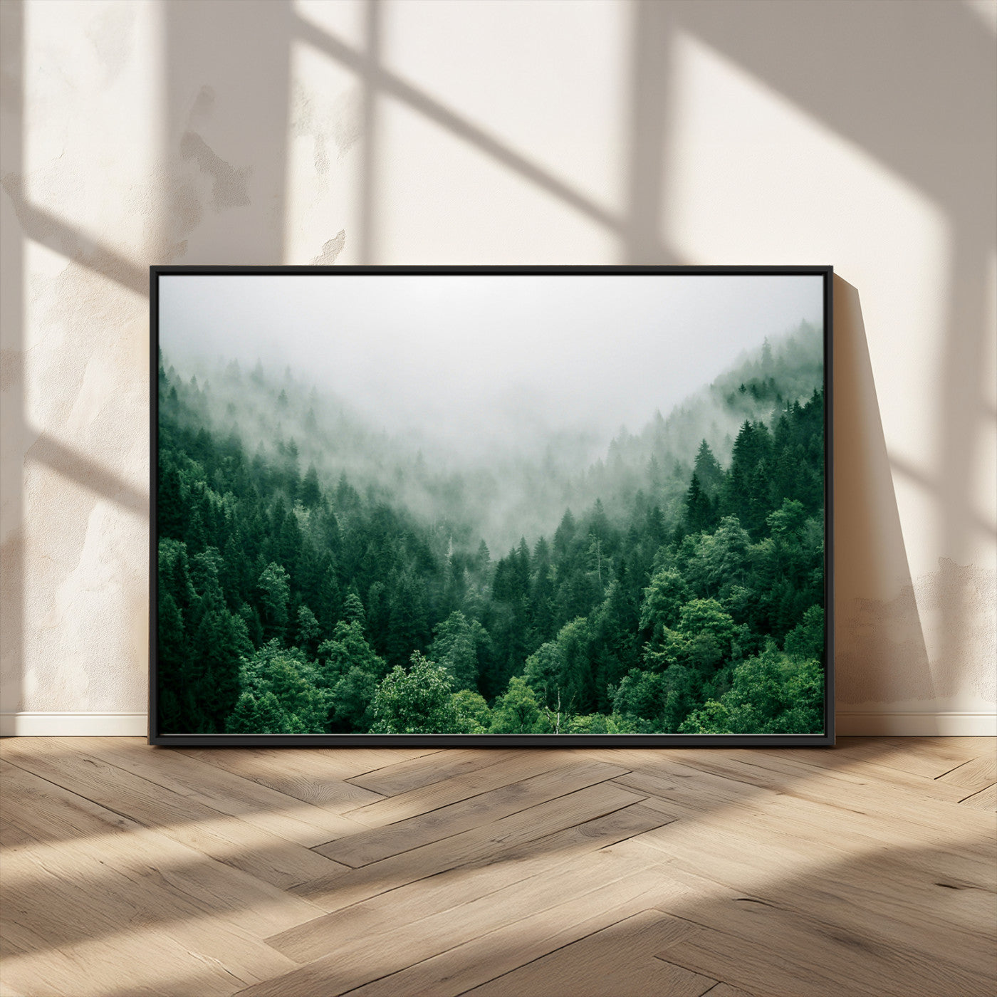 45265379-MGV-CV-36X24-Misty Forest Wall Art – Green Mountain Pine Tree Landscape Canvas Print, Nature Photography Artwork Home Decor for Bedroom, Living