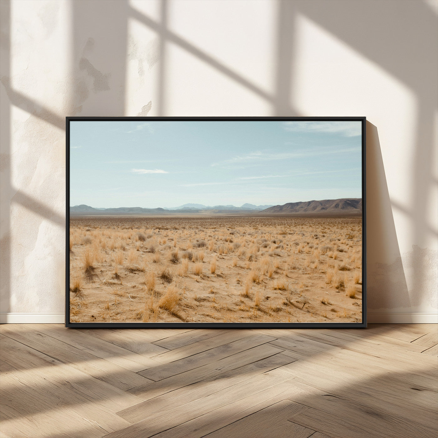 55918919-MGV-CV-36X24-Desert Landscape Wall Art – Golden Grass Plains and Mountain Horizon Canvas Print, Southwest Nature Photography Decor for Living