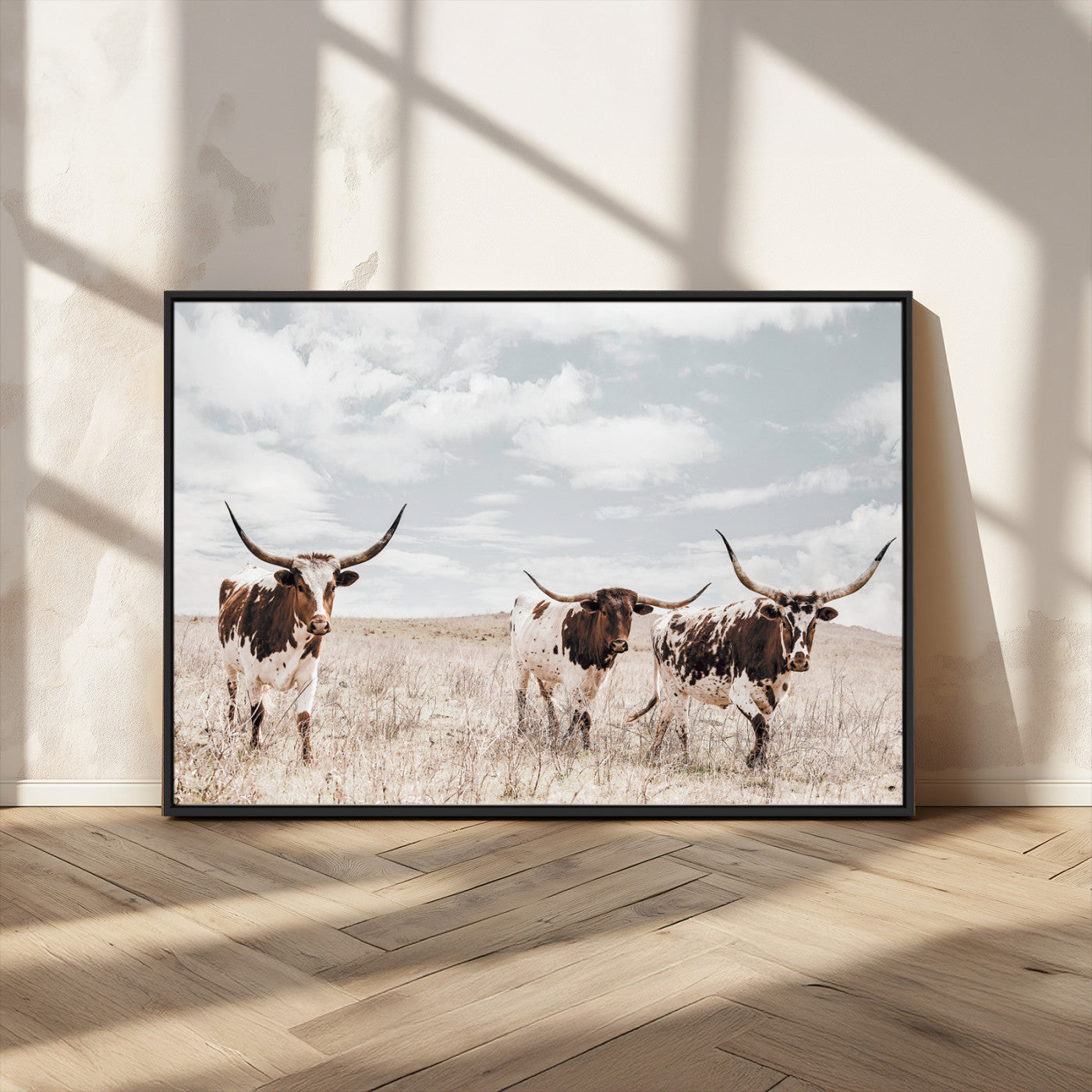 65621083-MGV-CV-36X24-Texas Longhorn Wall Art – Rustic Western Cattle Canvas Print, Southwestern Ranch Photography Decor for Living Room, Office,
